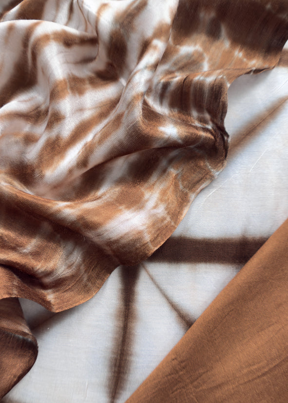 Brown Hand-Dyed Shibori Print Pure Gajji Silk Suit With Zari Border