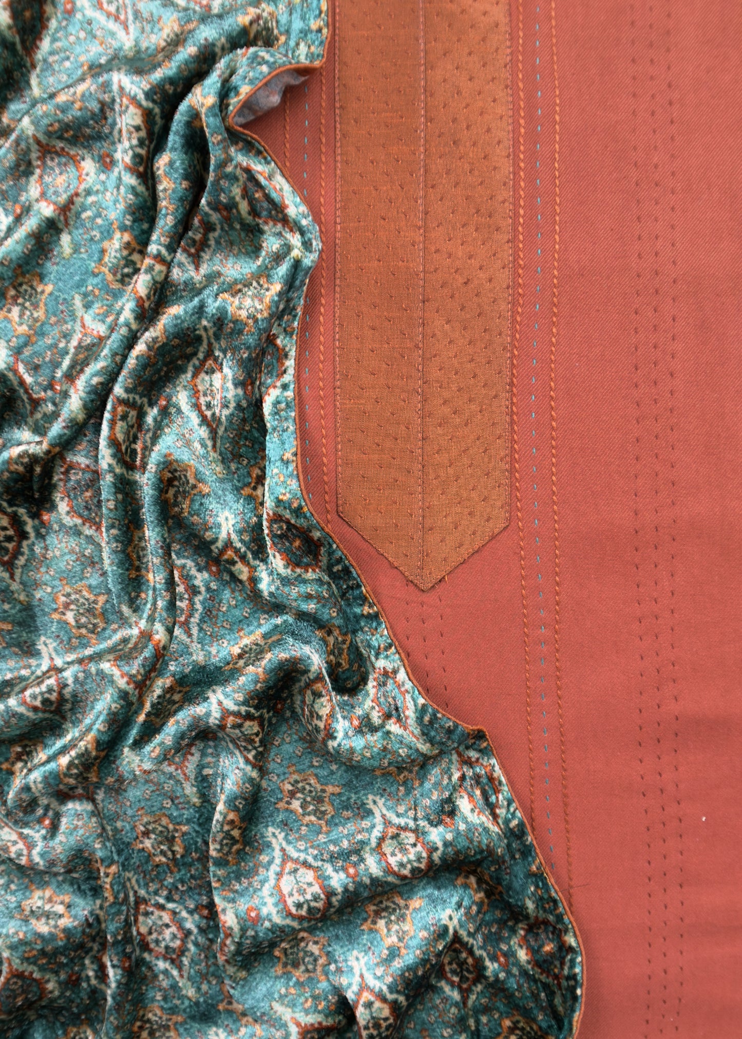 Orange Pashmina Suit With Velvet Stall