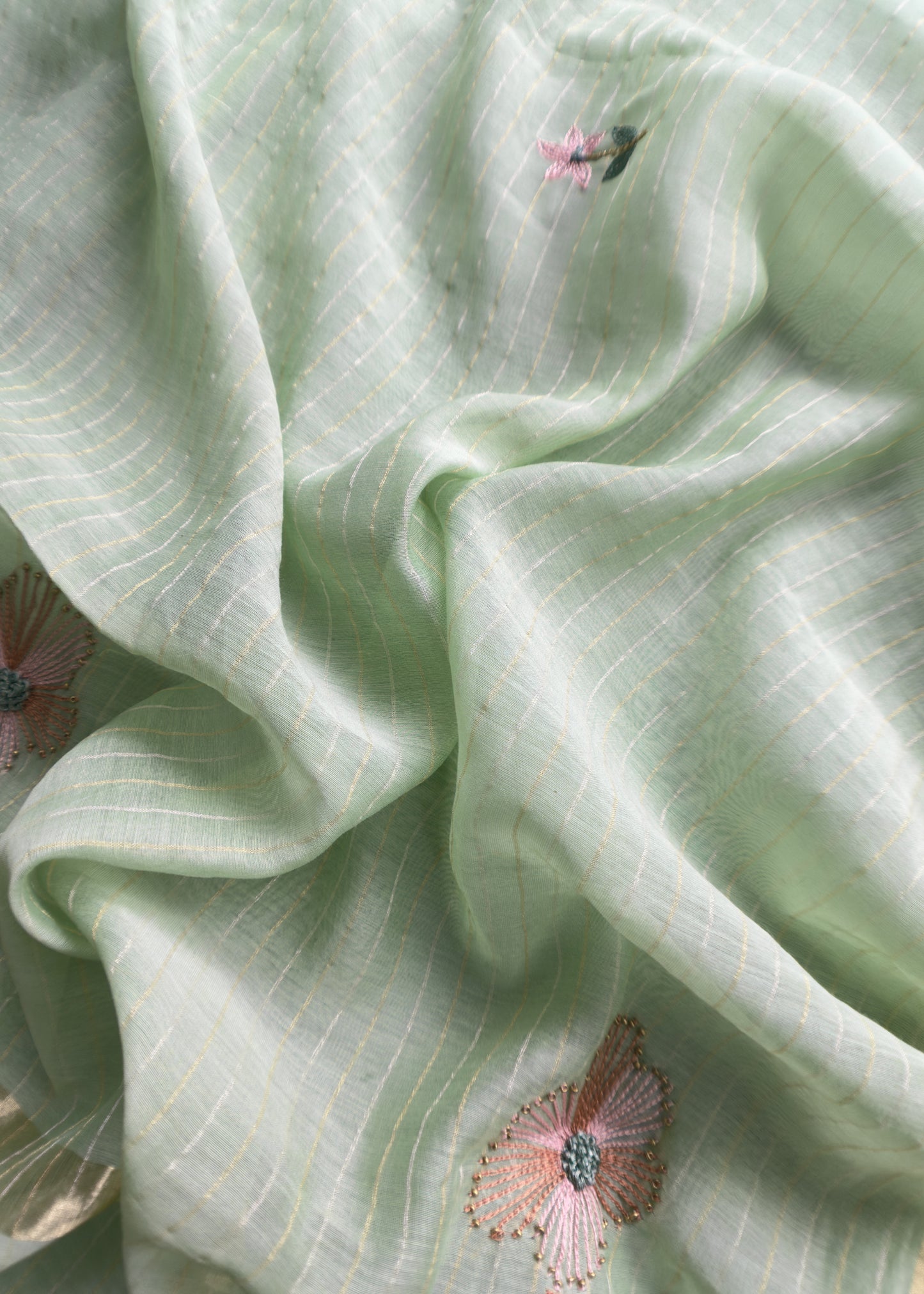 Fern Green Premium Mul Chanderi Chidiya Suit With Handwork