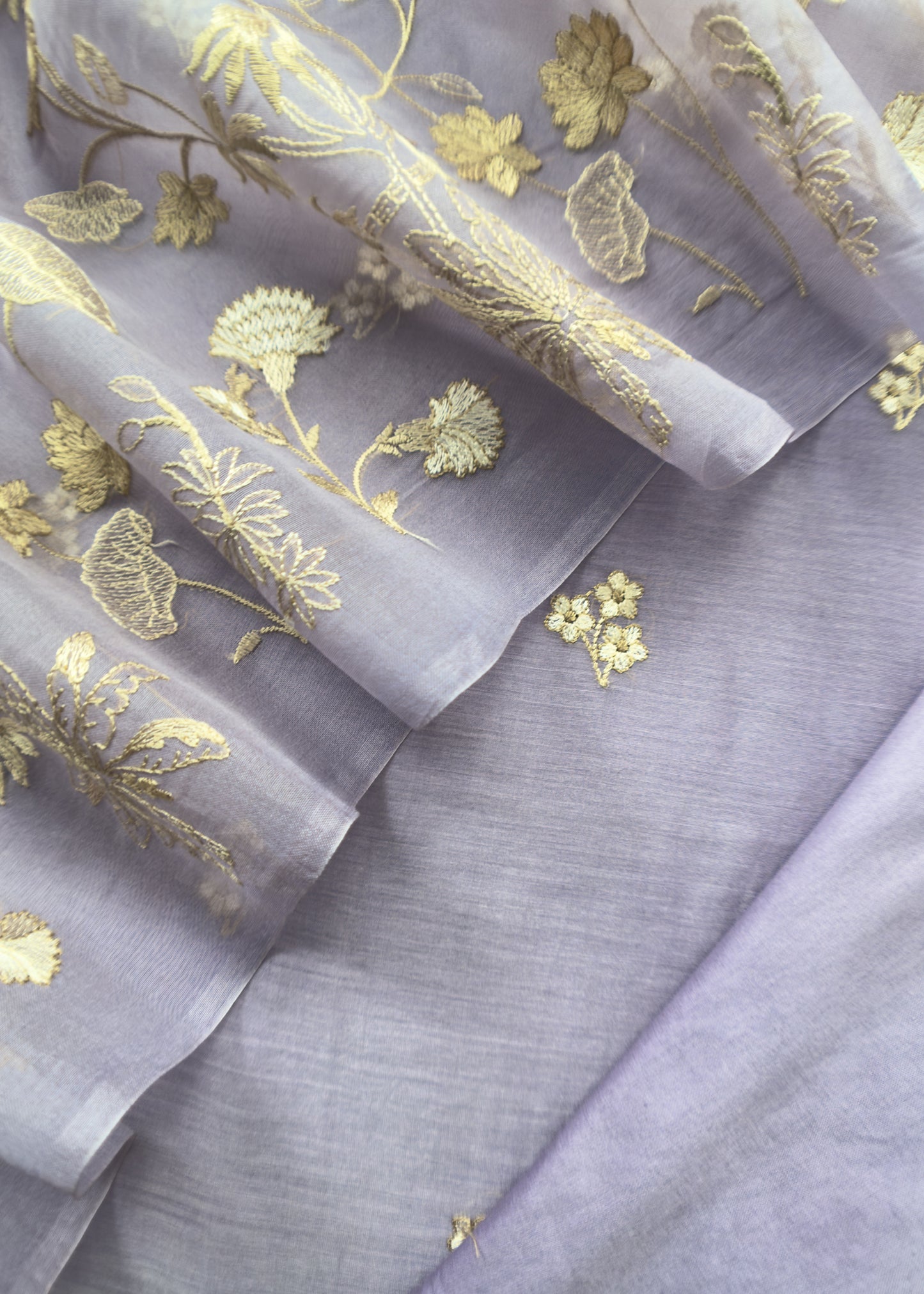 Chanderi unstitched suit with organza dupatta