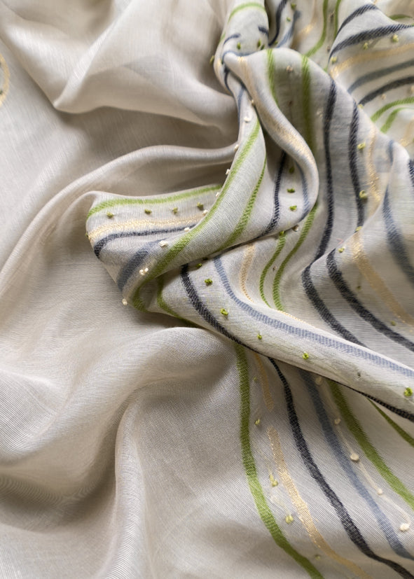Green Jamdani Weaved Muslin Suit With Kantha Embroidery
