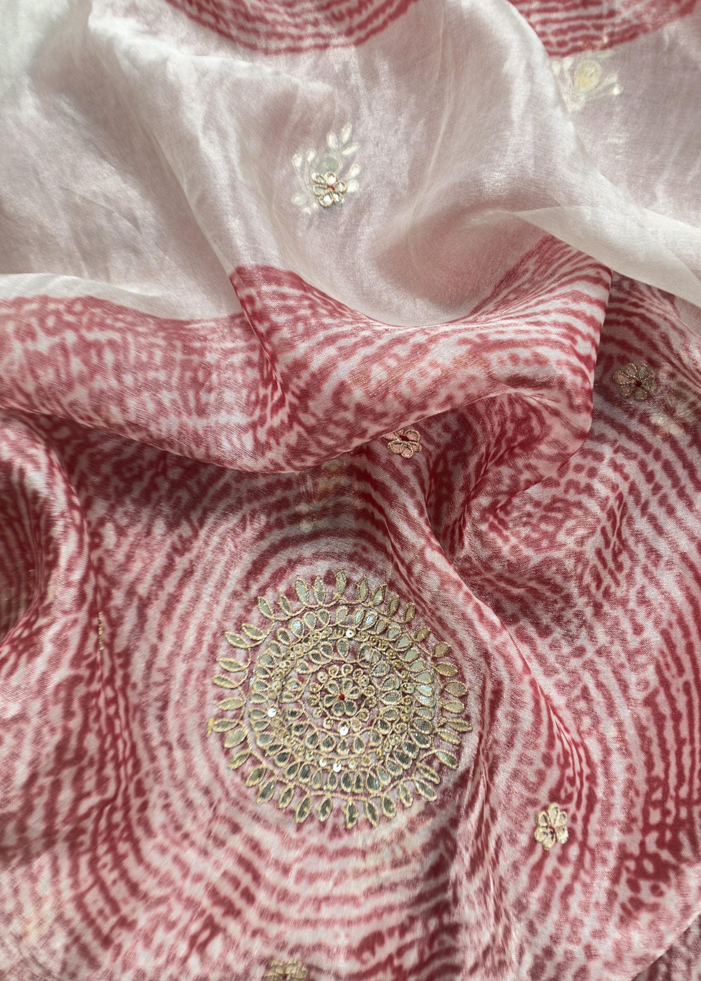 Red Handwoven Crushed Tissue-Silk Unstitched Suit With Dori Hand Embroidery