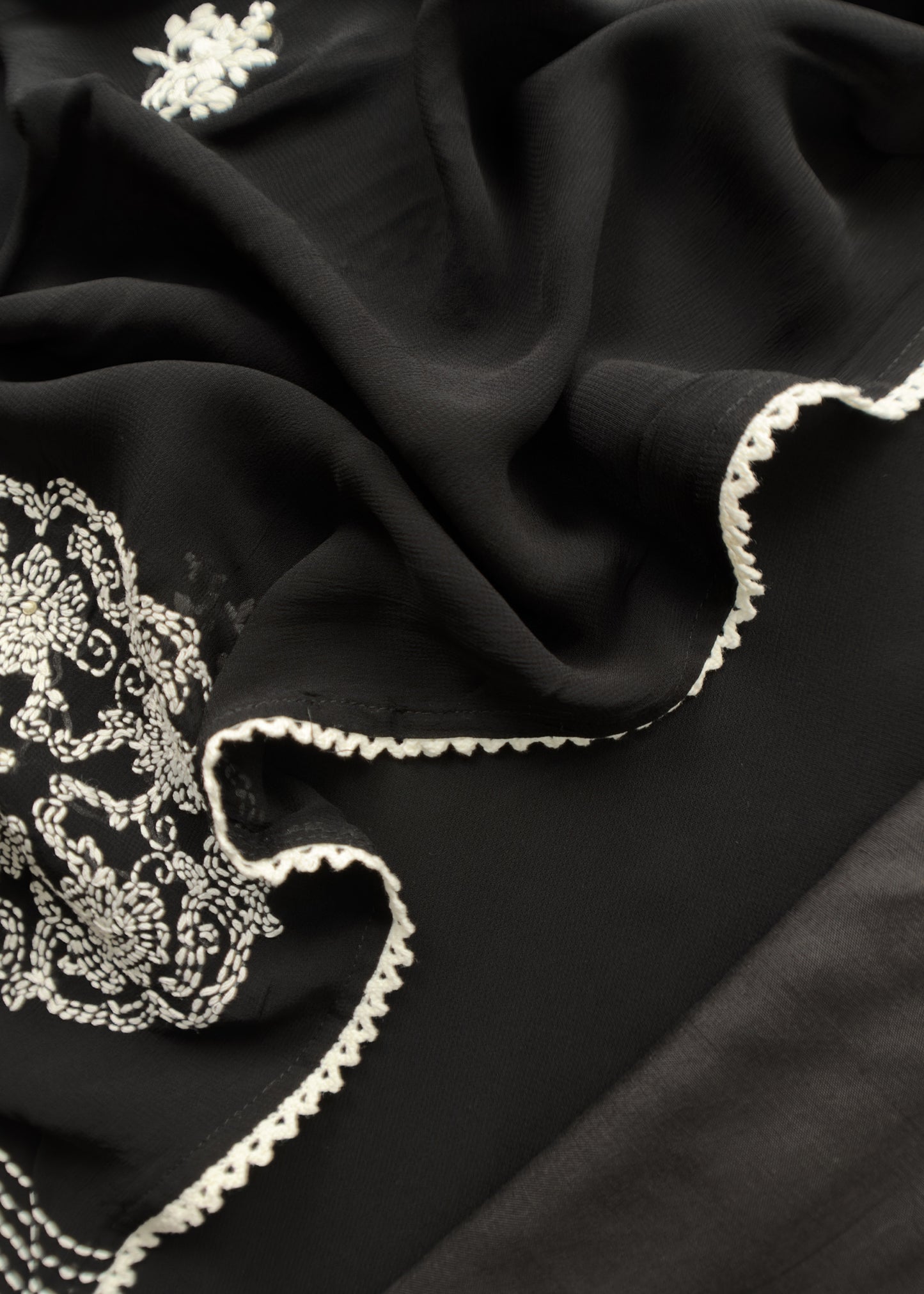 Black Georgette Dupatta Suit With Handmade Chikankari Work