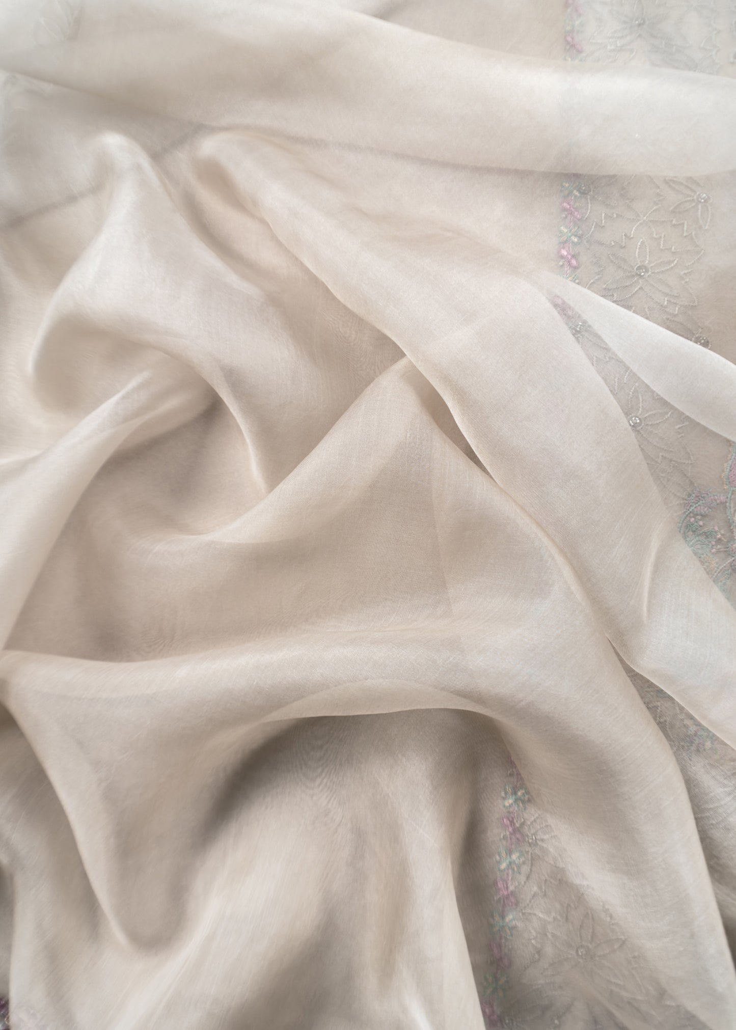 Chikoo Grey Pure Organza Silk Kurta And Dupatta With Plain Bottom