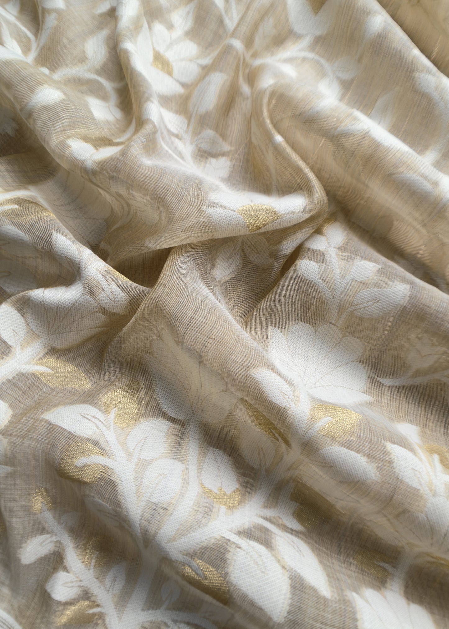 Beige Jamdani Weaved Linen Chanderi Suit With Resham Thread Embroidery