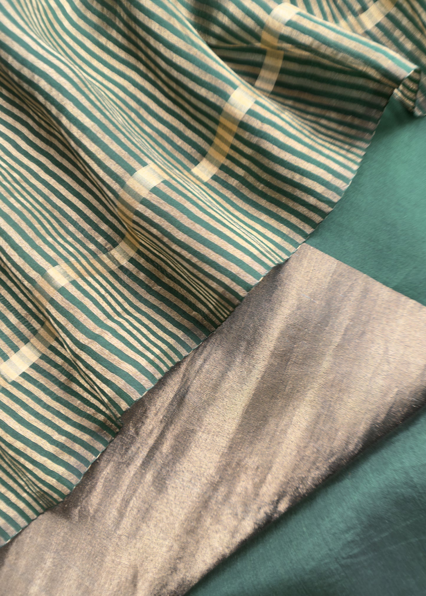 Bottle Green Kalasheel Luxe Indian Antique Handwoven Chanderi Suit With Heavy Gold Zari