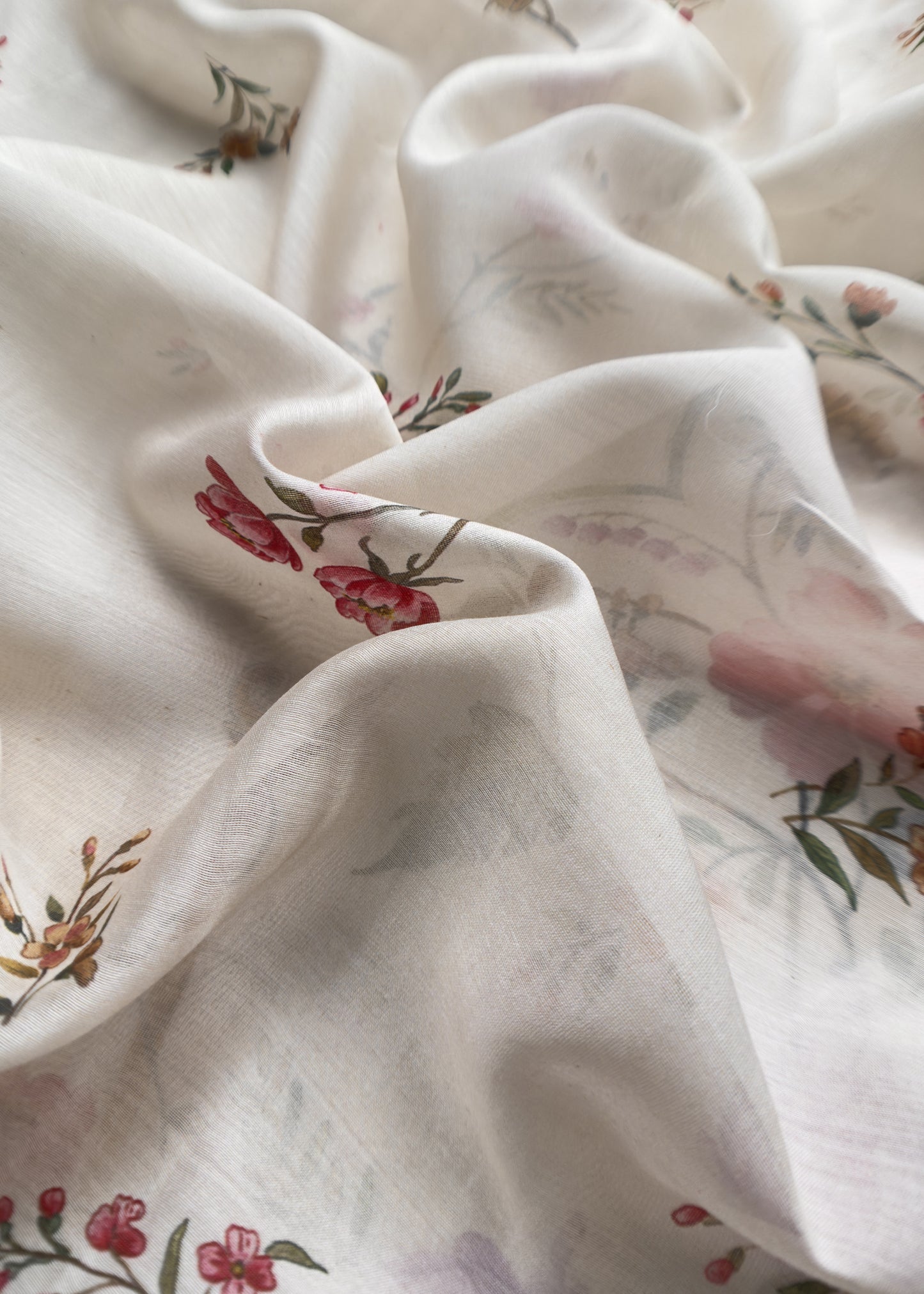 Ivory White Royal Handloom Jaipuri Print Maheshwari Suit