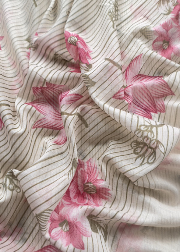 Off White Mul Mul Cotton Unstitched Suit With Dupatta