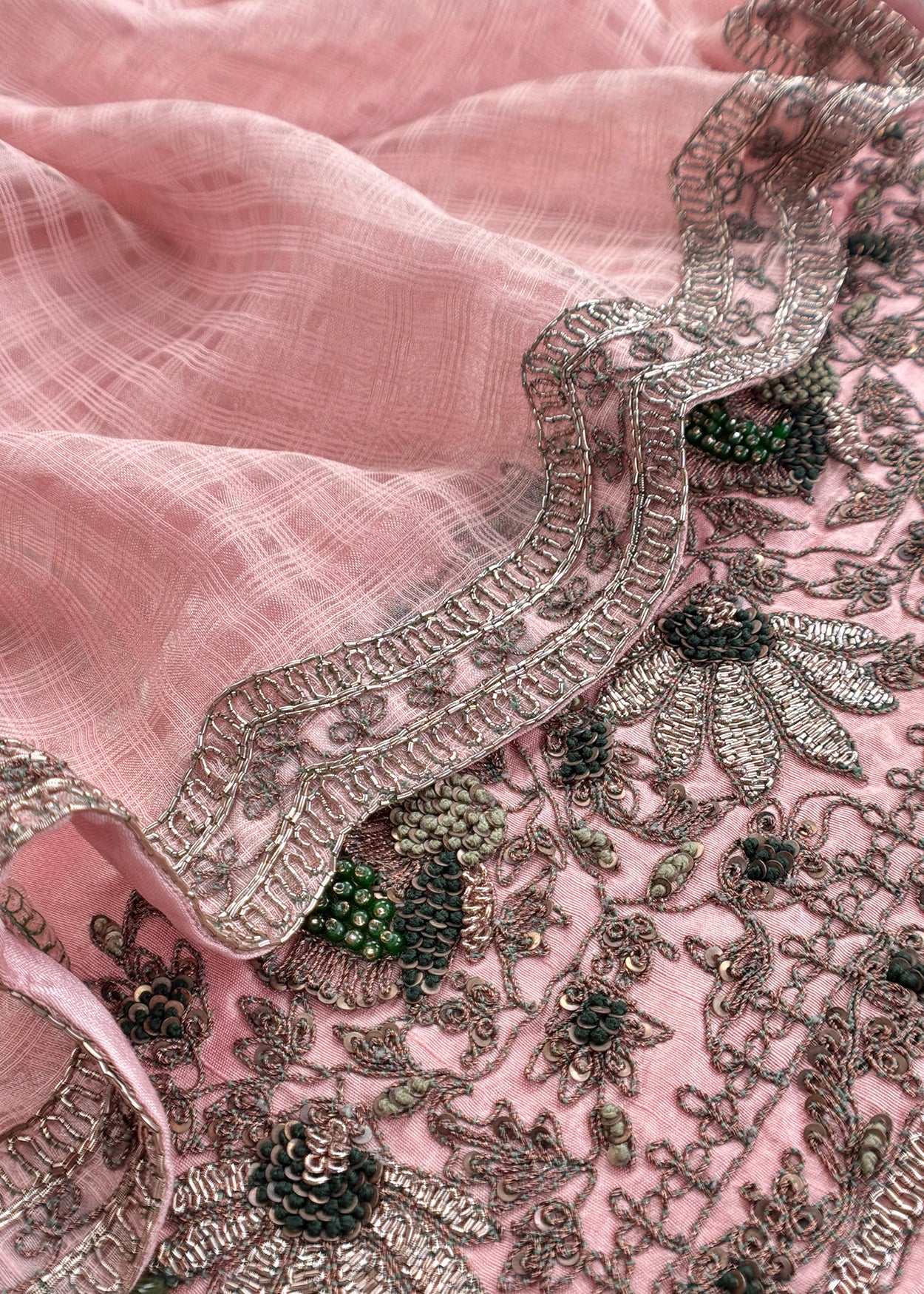 Pink Luxe Handloom Dupion Silk Kurta and Kora Silk Dupatta With Handwork