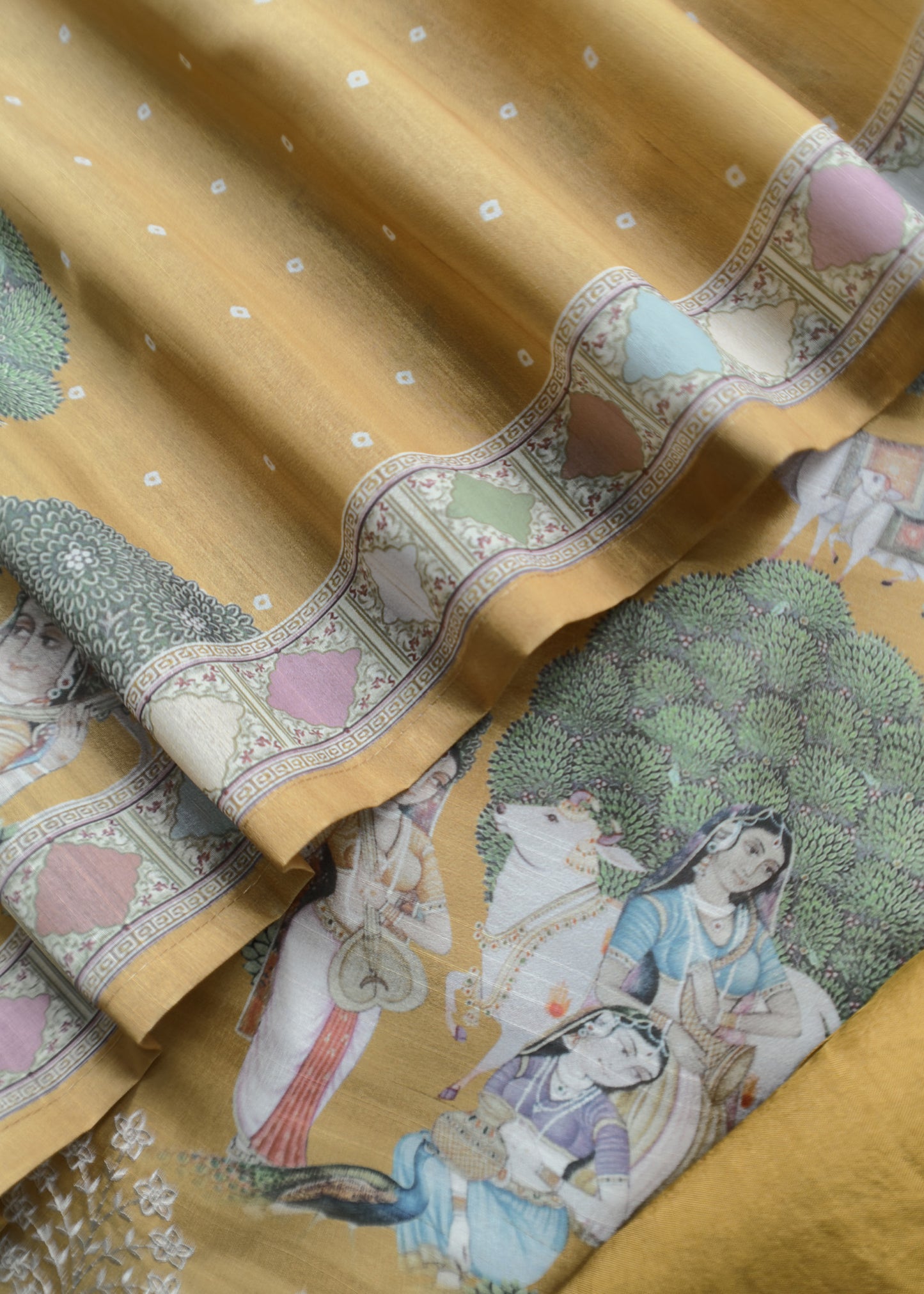Yellow Tussar Silk Unstitched Dupatta Suit