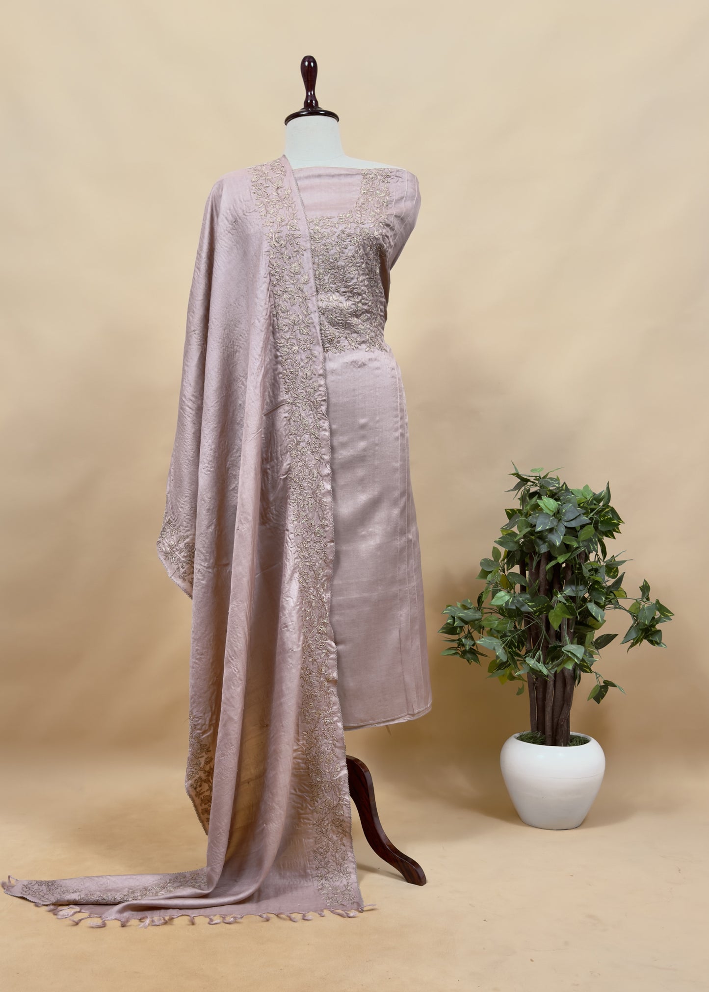 Blue Chanderi Unstitched Suit With Kora Dupatta