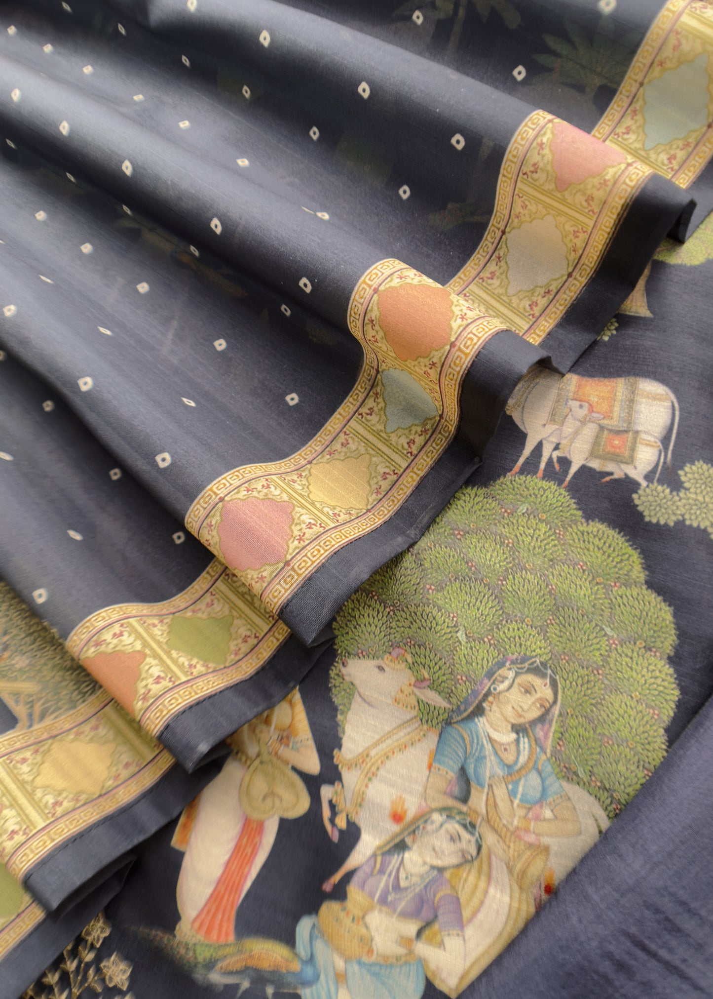 Blue Tussar Silk Unstitched Dupatta-Suit