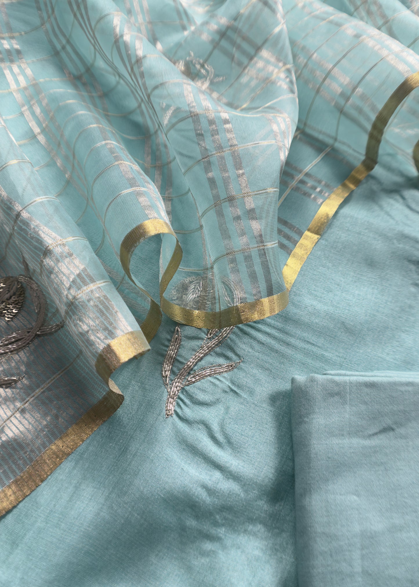Sahiba 2025 Blue Handloom Desi Tussar Kurta With Zardosi Embroidery And Handwoven Tissue dupatta
