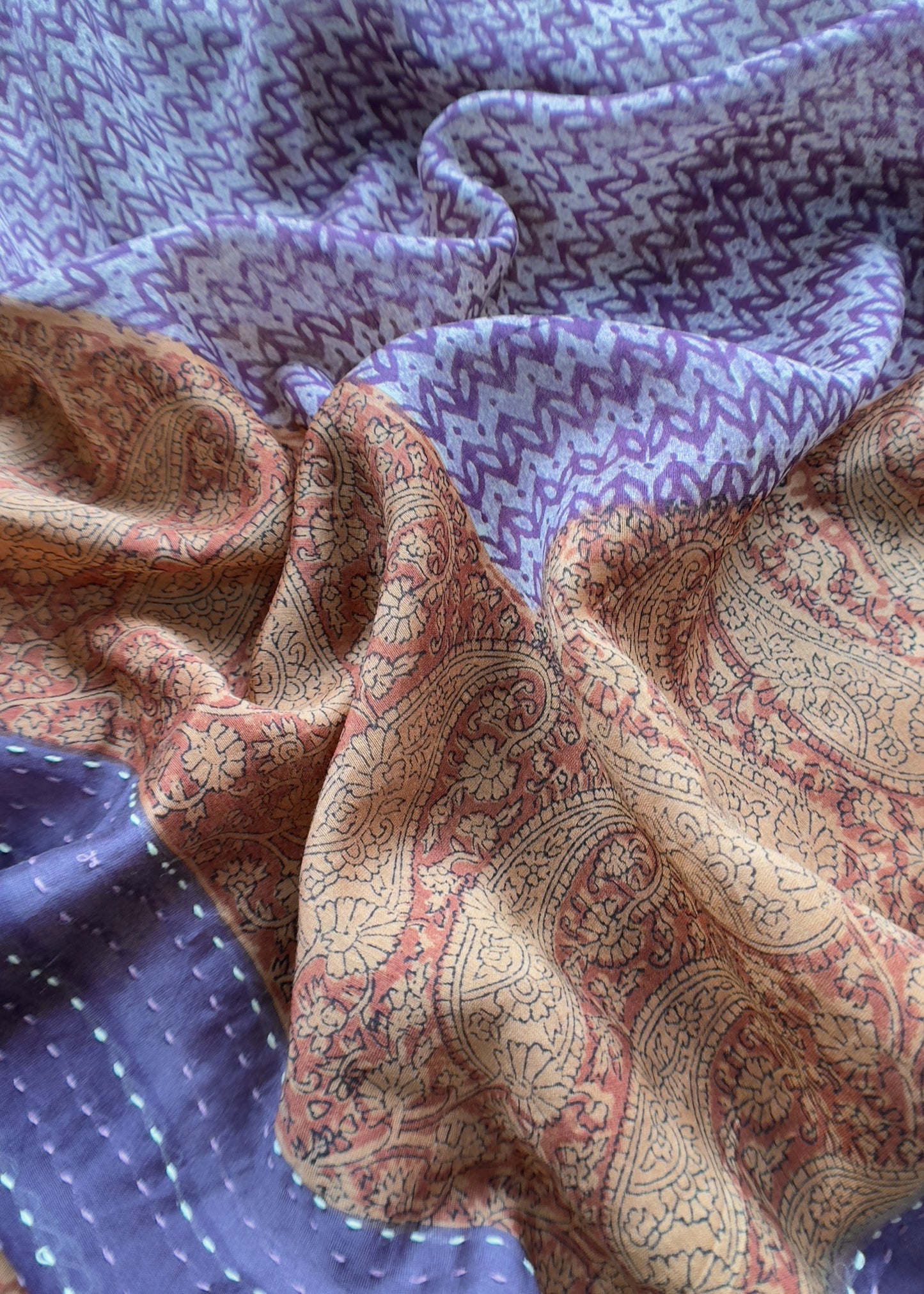 Brownish Orange Pure Maheshwari Unstitched Suit With Kantha Work