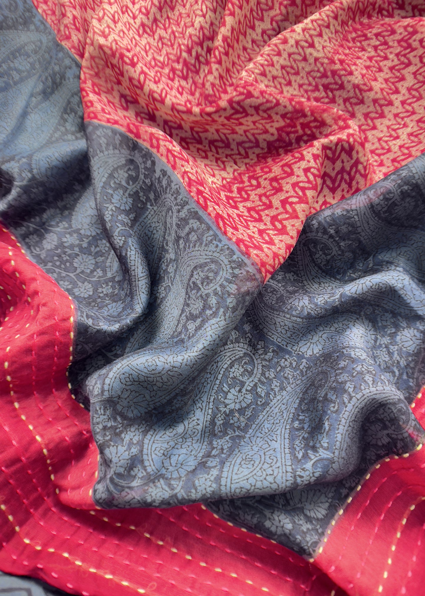 Blue Pure Maheshwari Unstitched Suit With Kantha Work