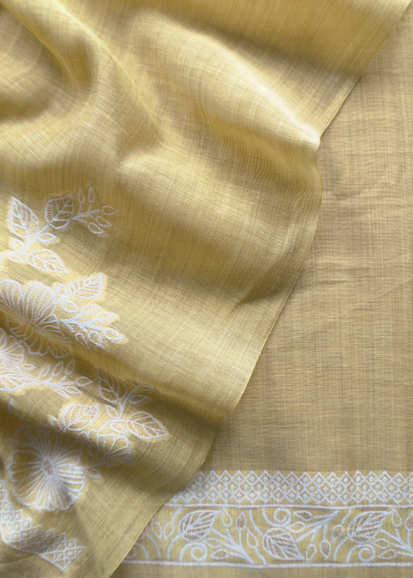 Banana Yellow Jamdani Weaved Suit Fabric In Linen Chanderi