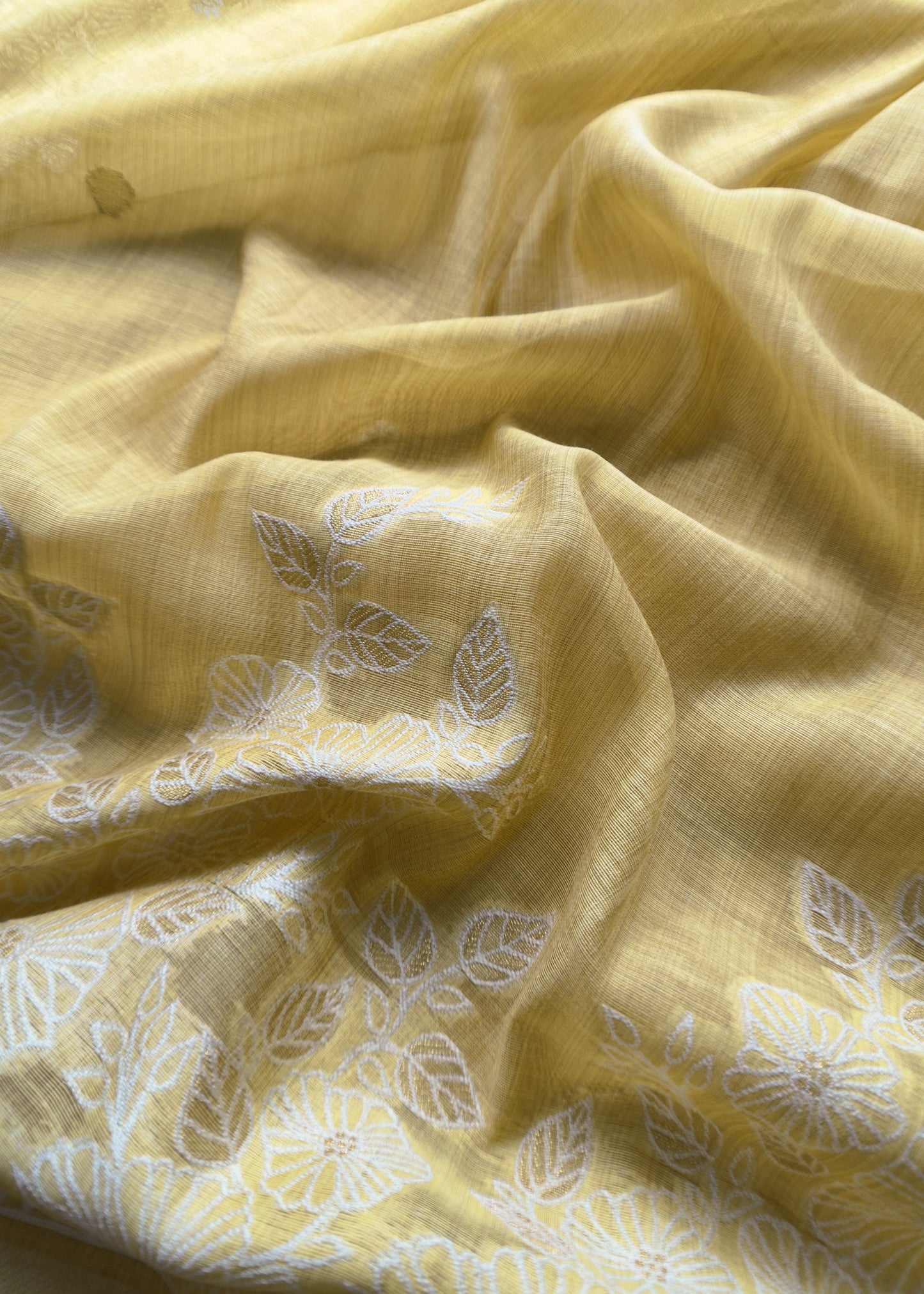 Banana Yellow Jamdani Weaved Suit Fabric In Linen Chanderi
