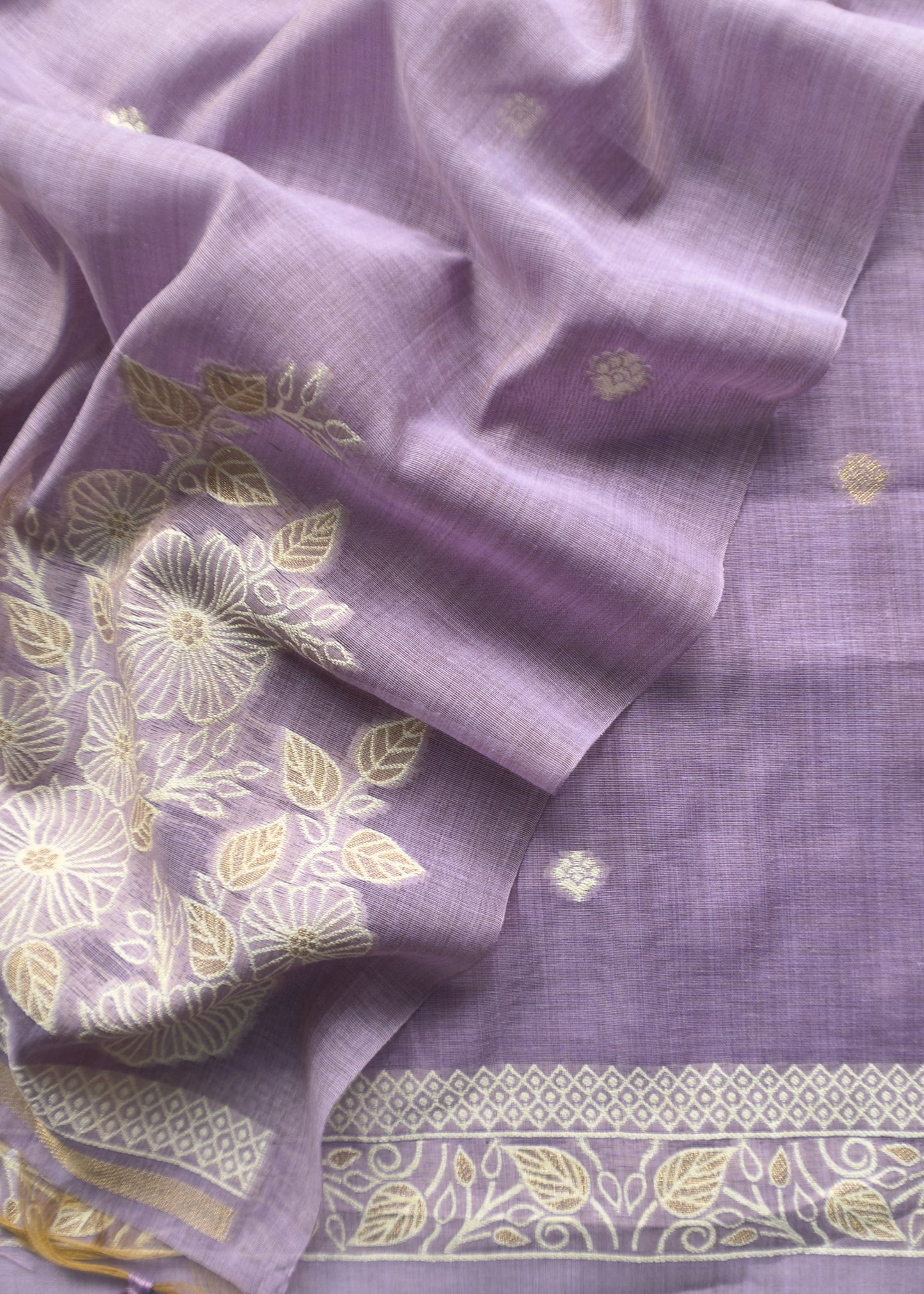 Lilac Jamdani Weaved Suit Fabric In Linen Chanderi