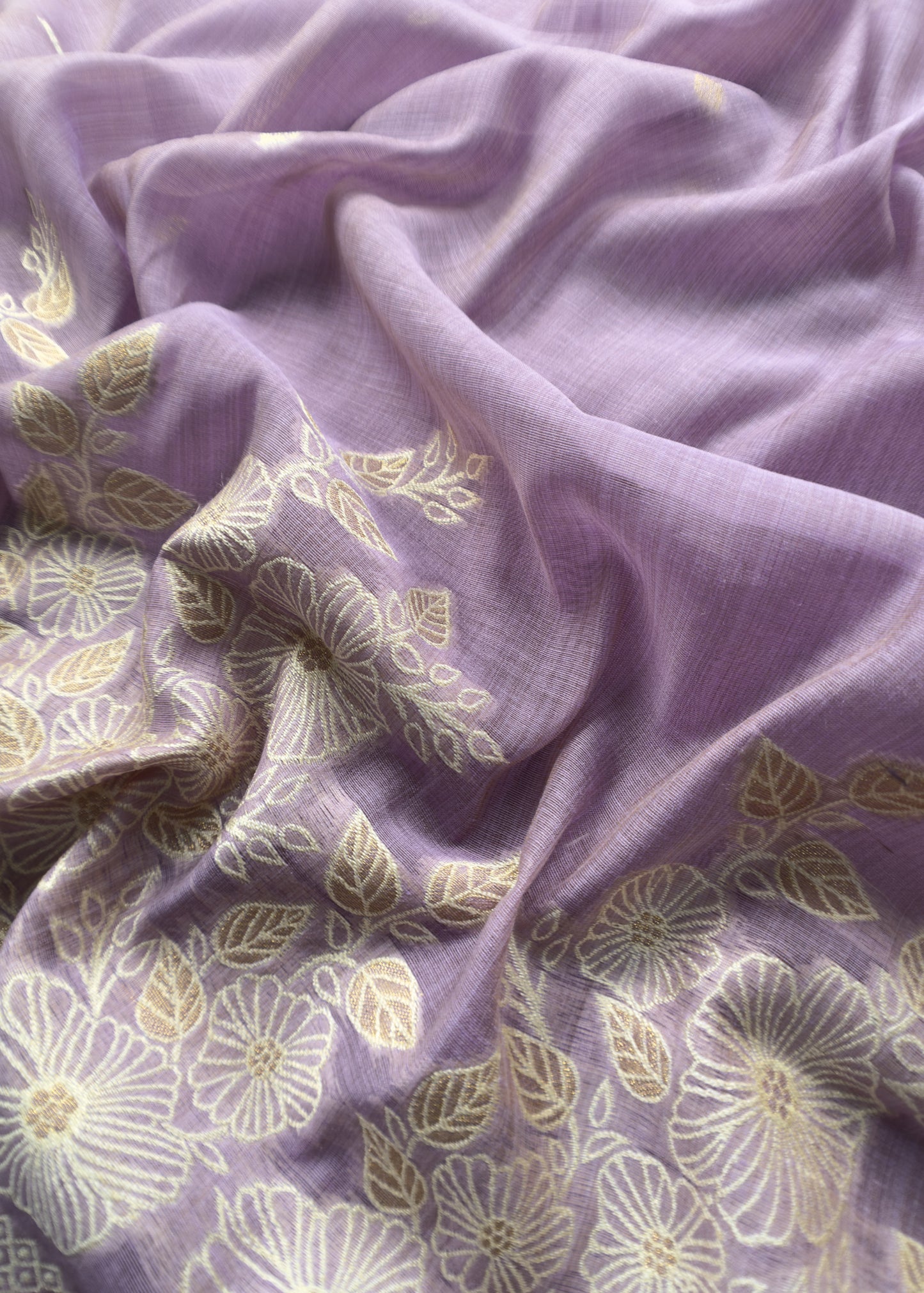 Lilac Jamdani Weaved Suit Fabric In Linen Chanderi
