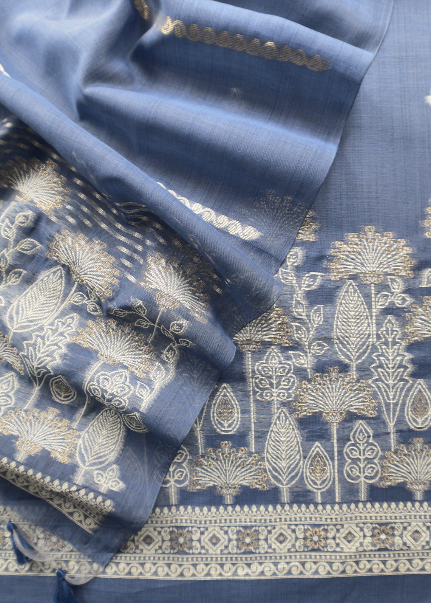 Blue Jamdani Weaved Suit Fabric In Linen Chanderi