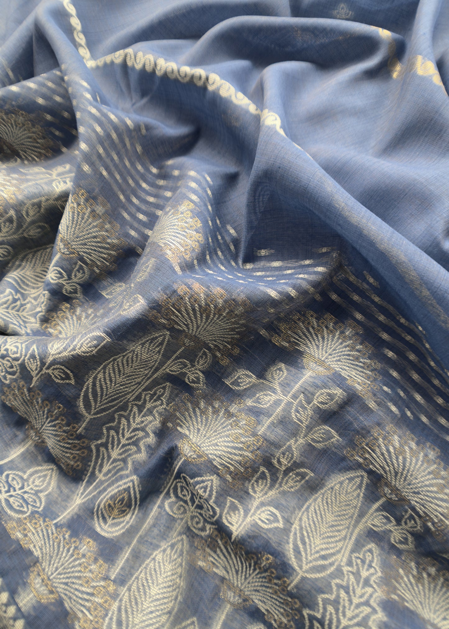 Blue Jamdani Weaved Suit Fabric In Linen Chanderi