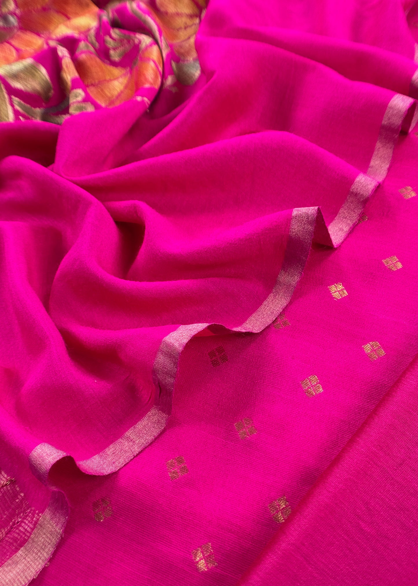 Pink Handloom Munga Tussar Suit Fabric With Kadwa Weaving With Brush Hand-Painting