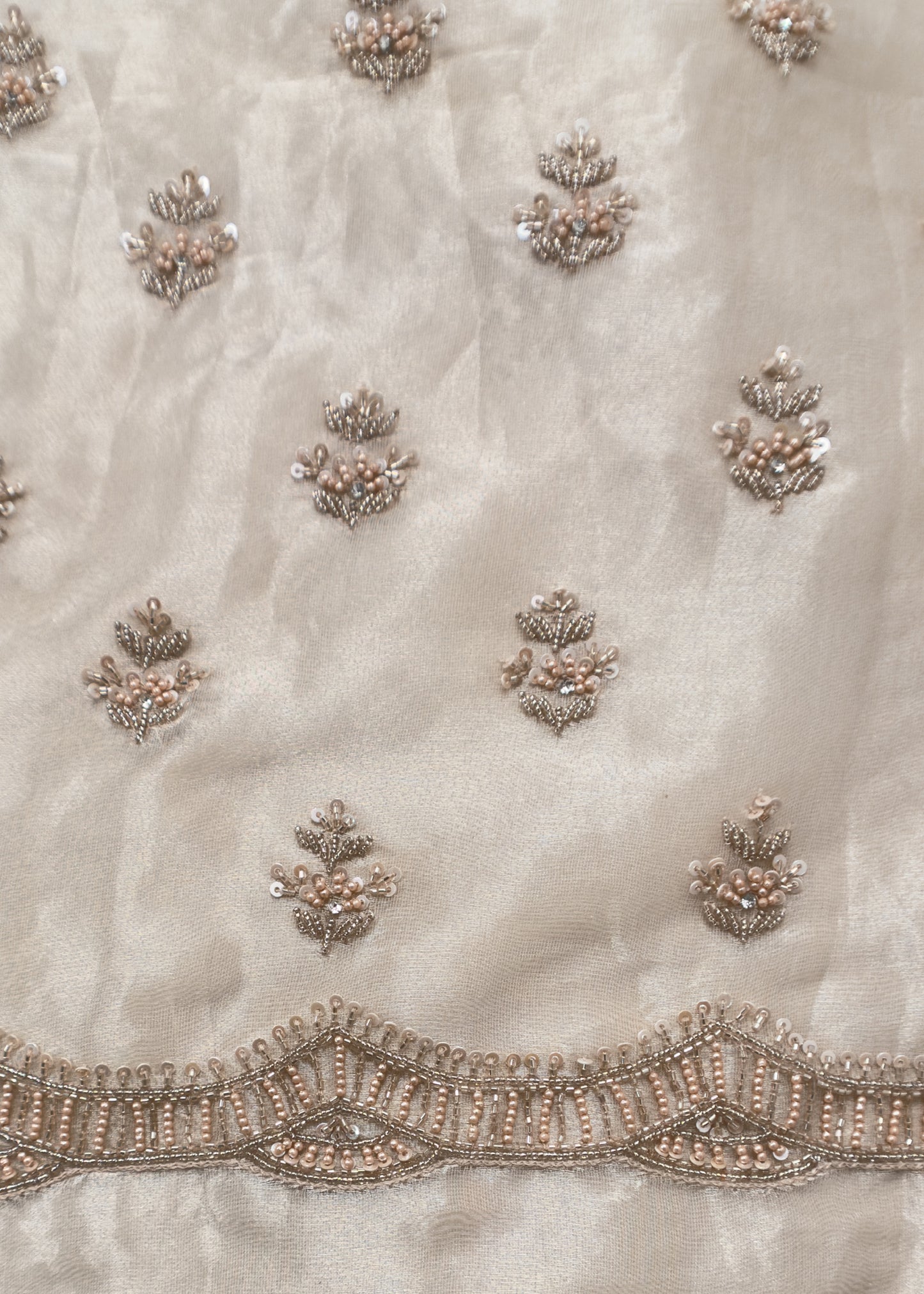 Off White Embroidered Crush Tissue Silk Suit