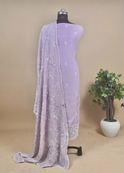 Pastel Blue Linen Suit With Chikankari Embroidered Dupatta