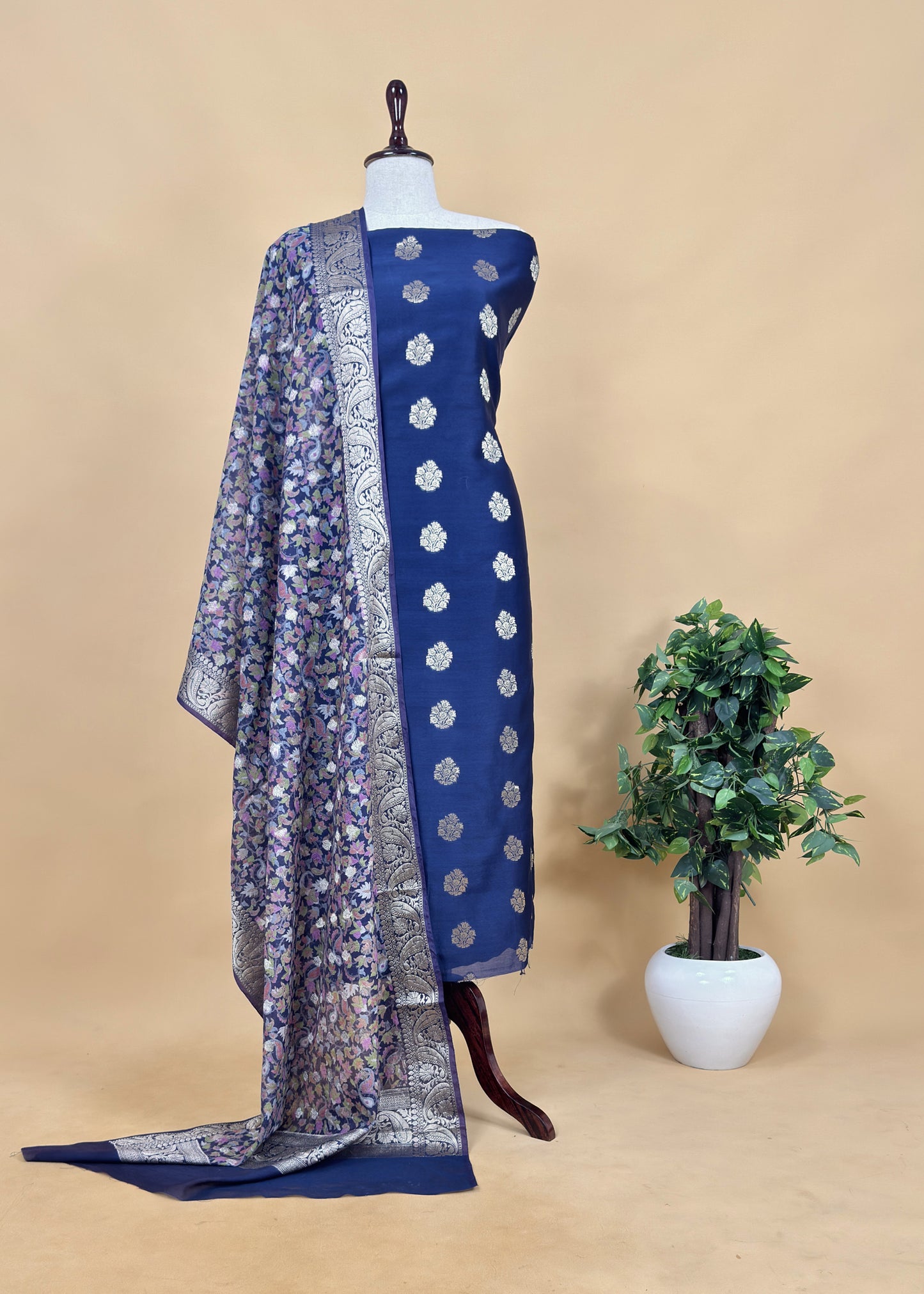 Orange Banarasi Suit With Kalamkari Dupatta