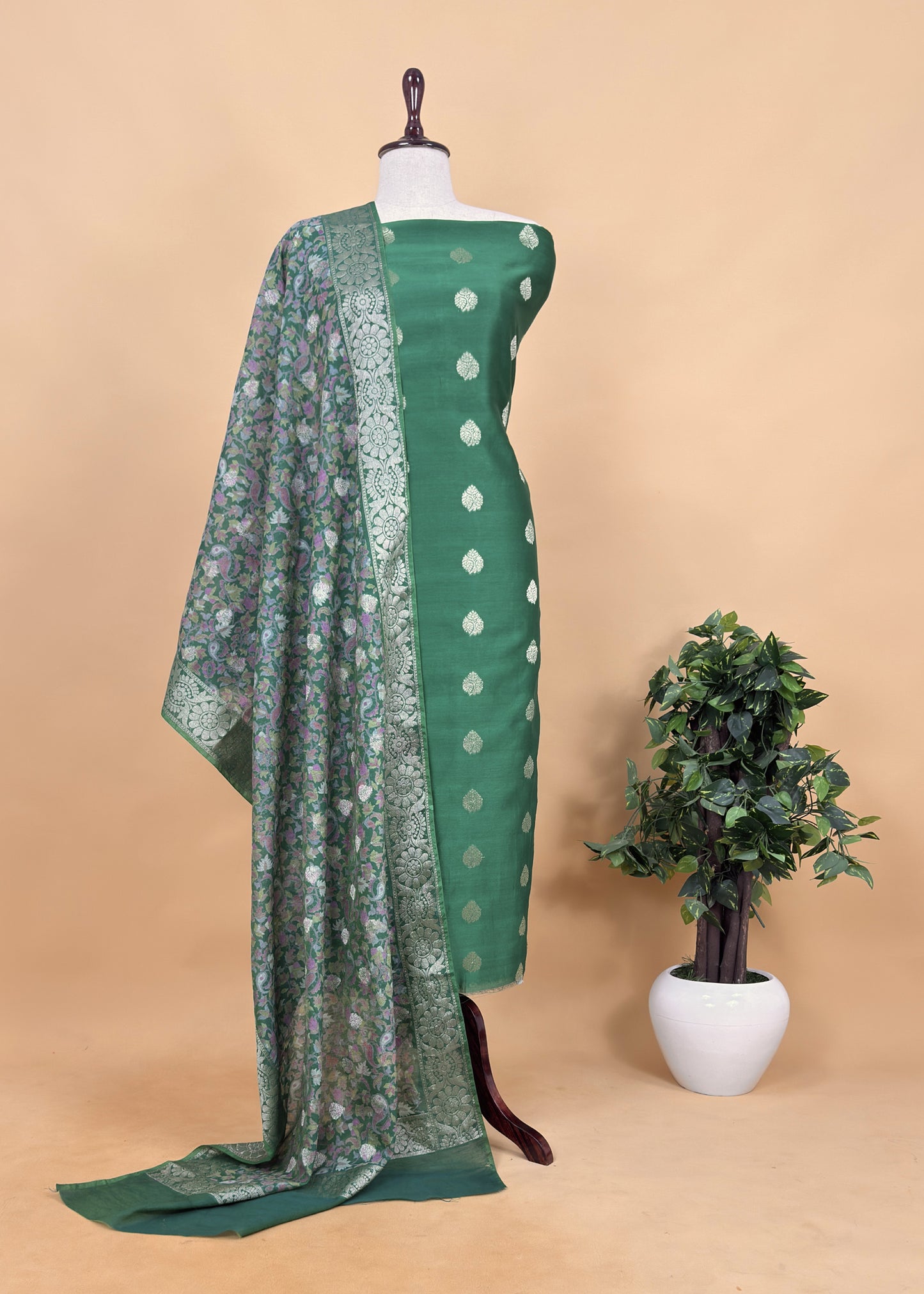 Orange Banarasi Suit With Kalamkari Dupatta