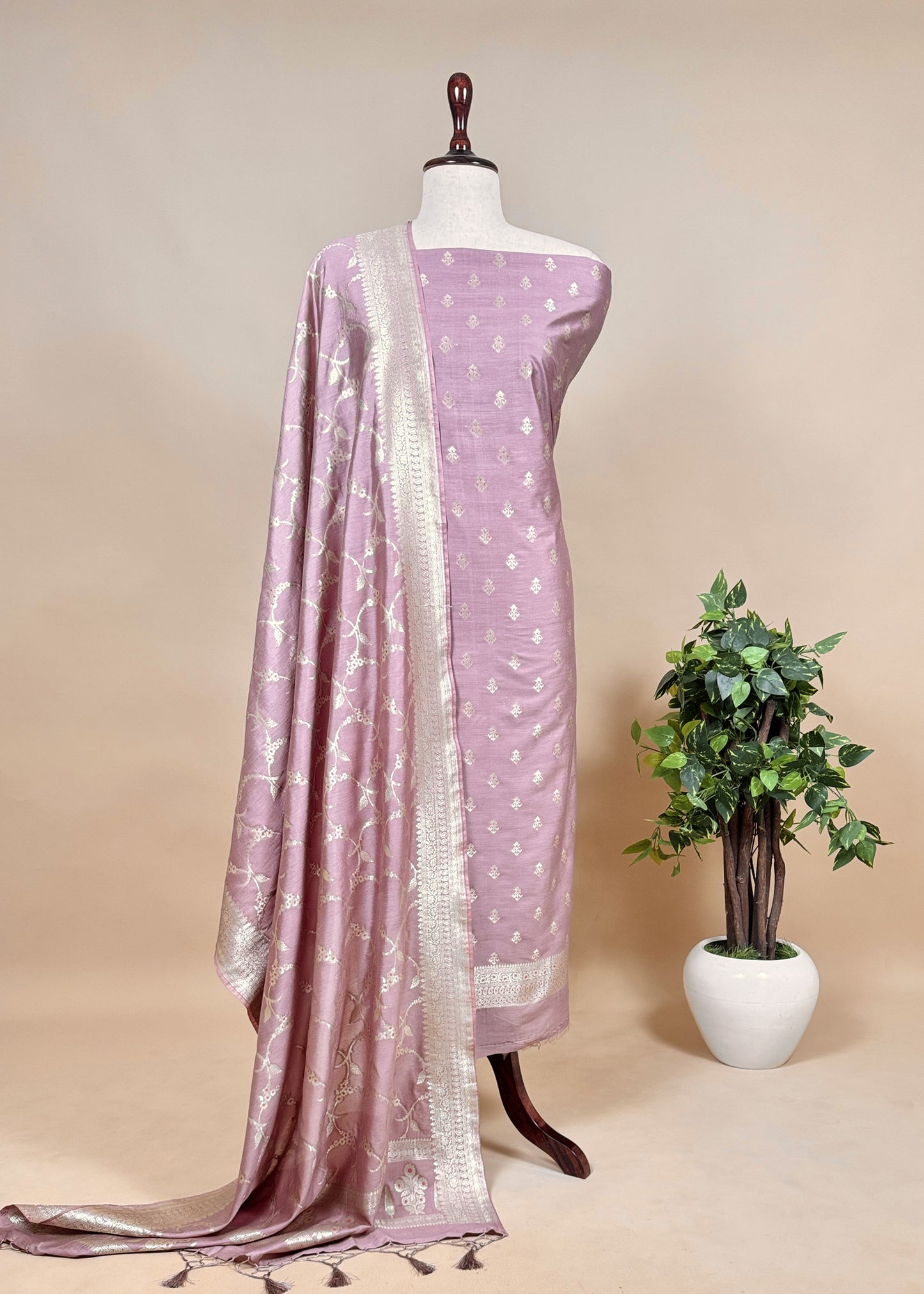 African Violet Banarasi Suit In Mulberry Silk With Jacuard Weaving