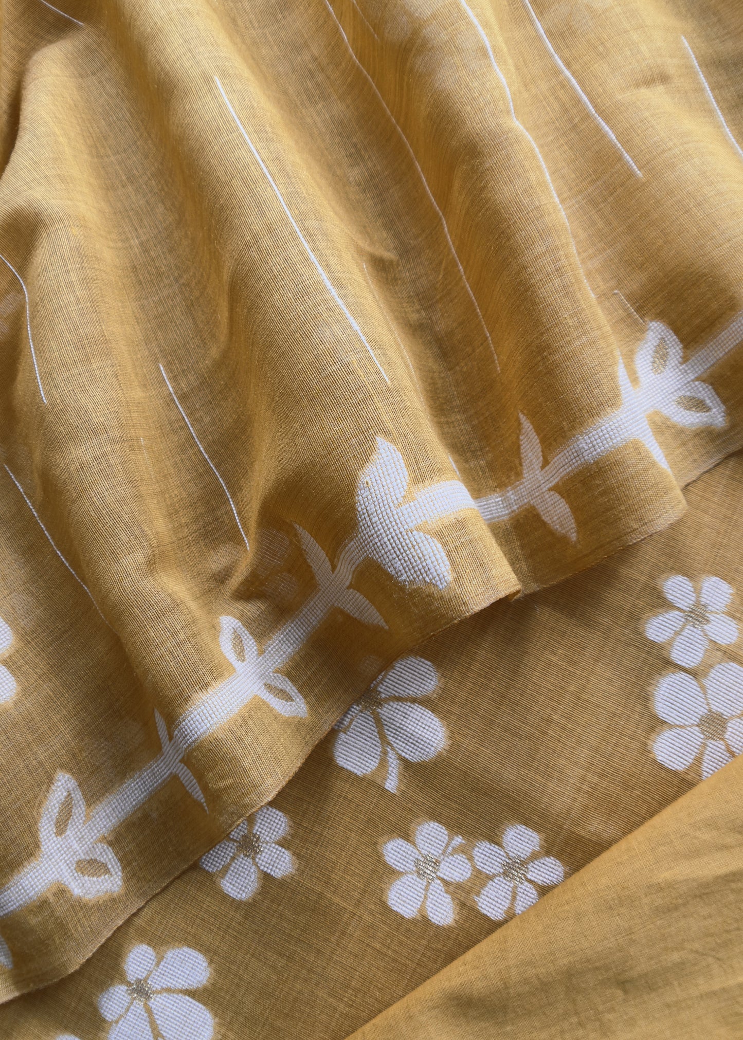 Yellow Jamdani Weaved Unstitched Suit In Chanderi
