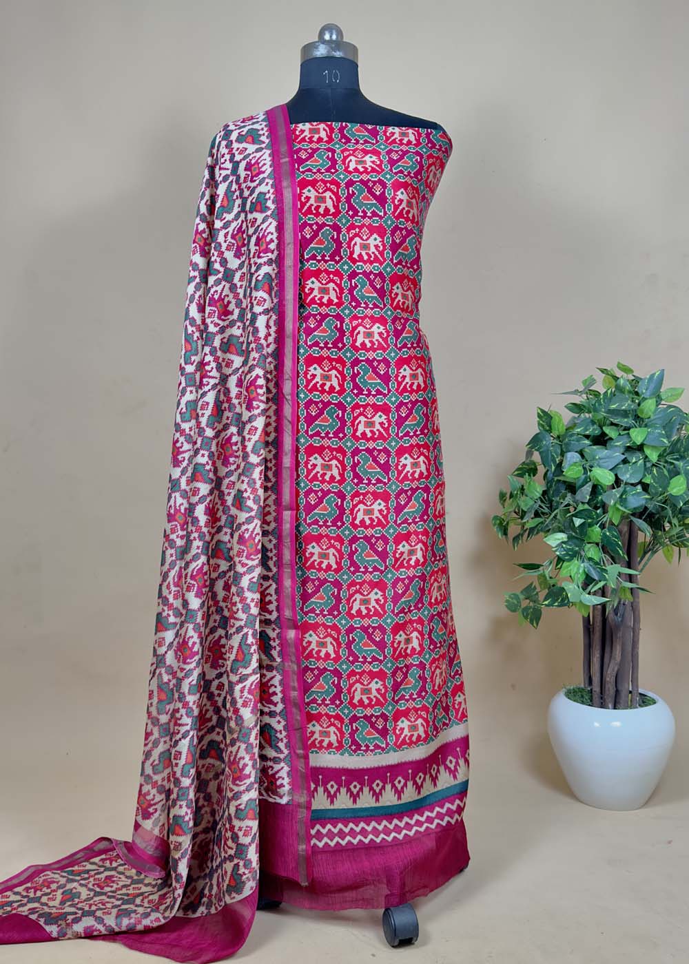Blue Patola Maheshwari Silk Suit Set