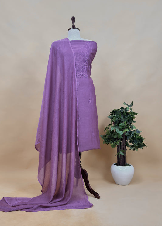 Light purple Chikankari Mul Cotton Suit With Dupatta