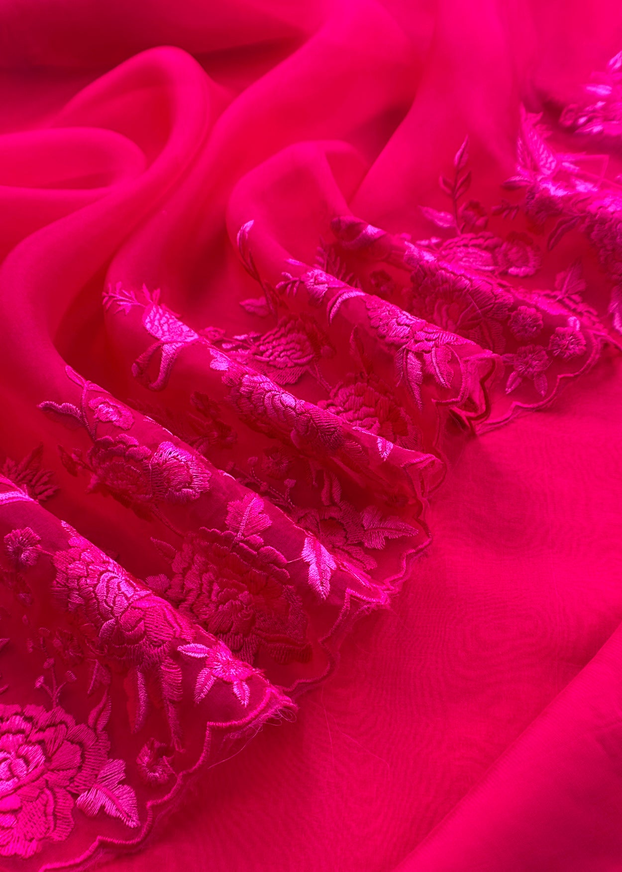 Pink Handloom Kora Silk Suit With Parsi Thread Embroidery