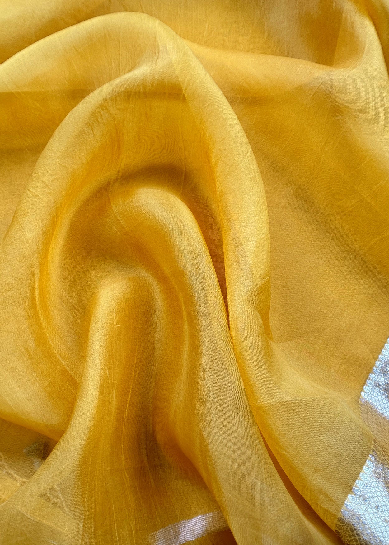 Yellow Handloom Zari Weaving Silk Suit With Kora Dupatta