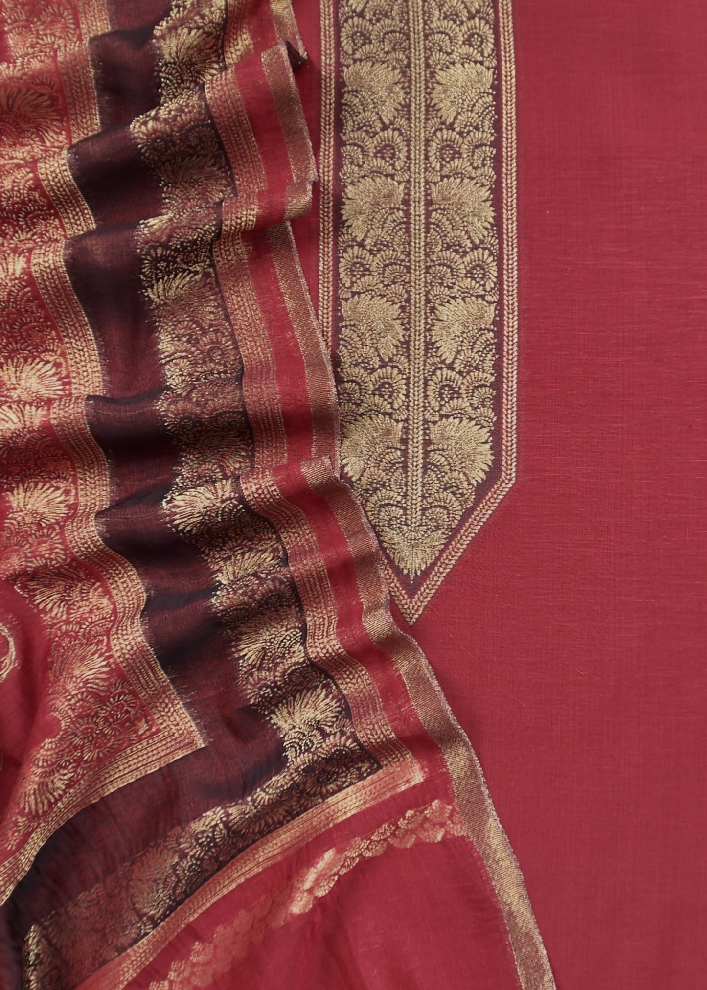 Reddish Maroon Handwoven Kani Silk Unstitched Suit