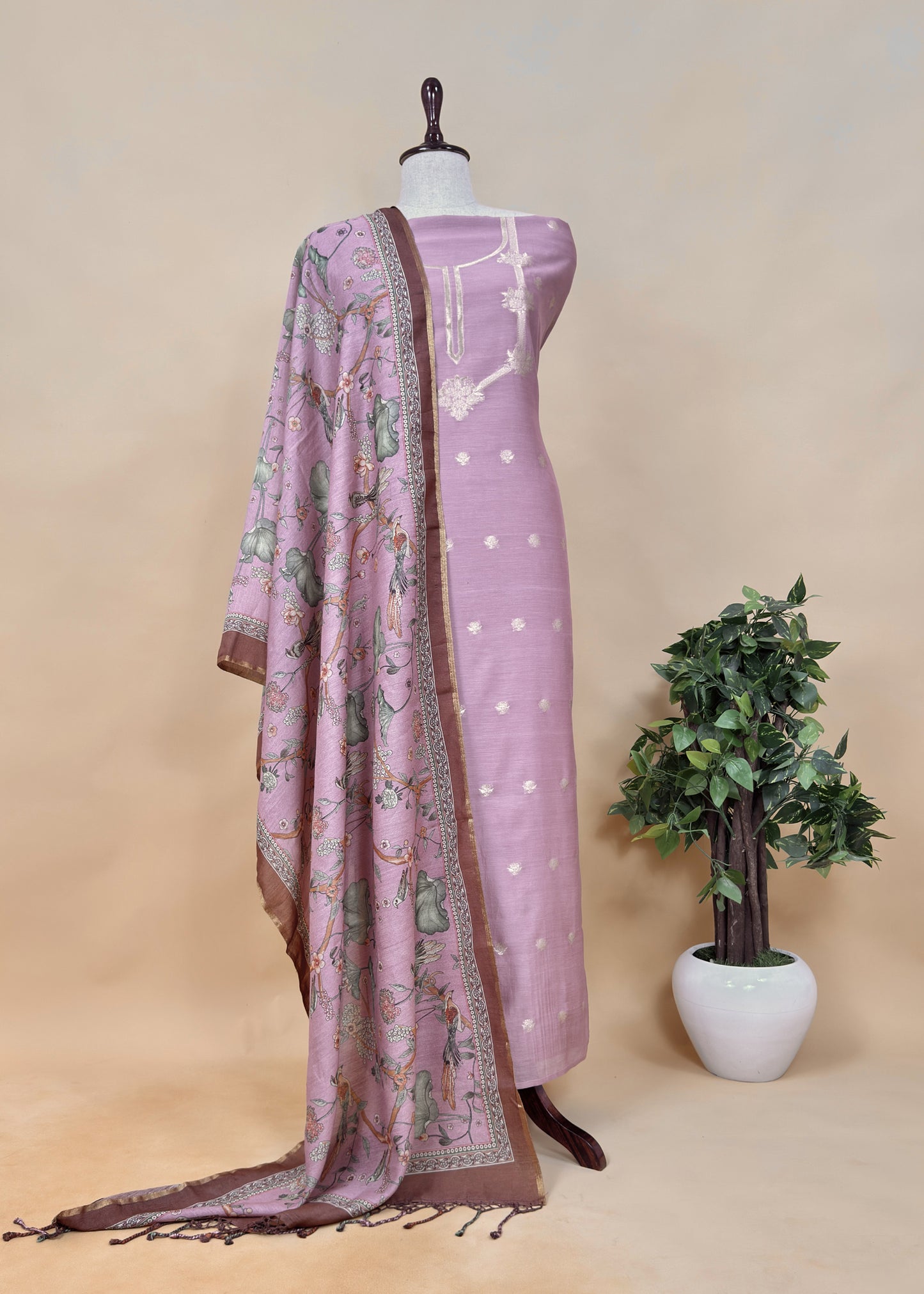 Mauve Pink Pure Varanasi Silk kurta and Shikagarh Digital Print Dupatta With Weaving