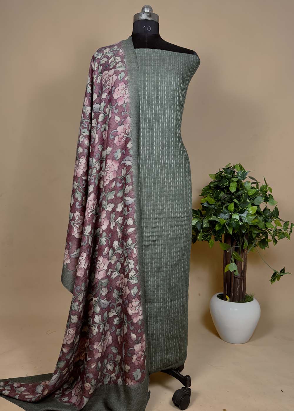 Green Embroidered Pashmina Suit
