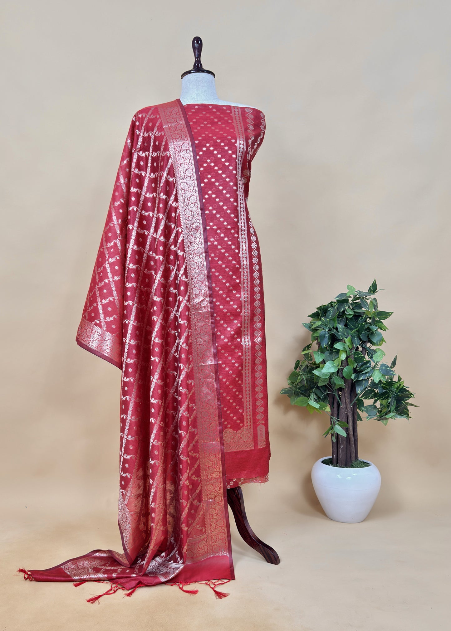 Black Banarasi Chanderi Silk Suit In Zari Work