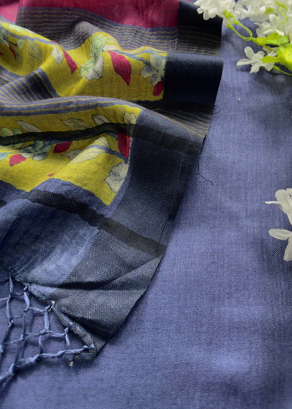 Blue Pure Pashmina Suit With Kalamkari Dupatta