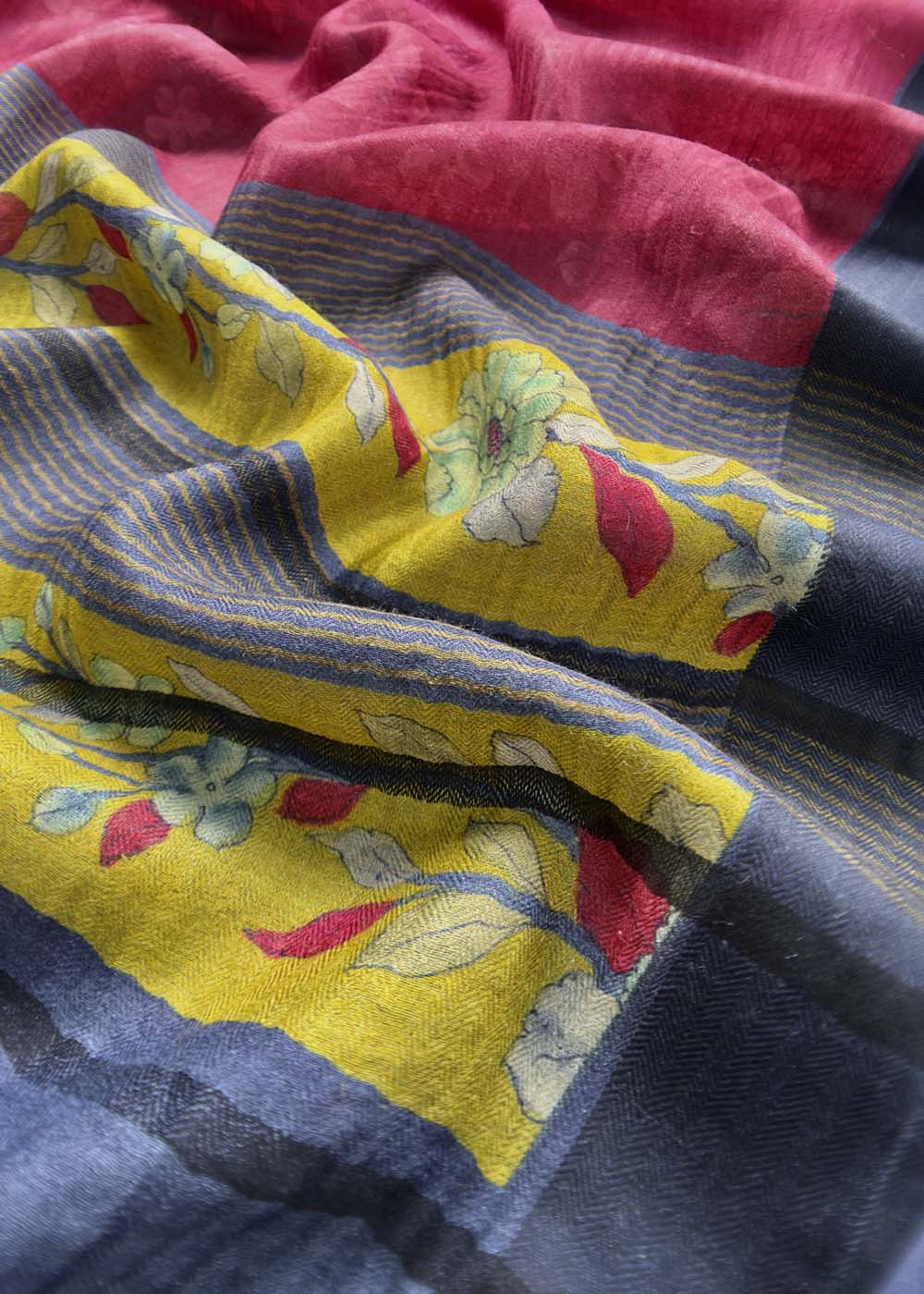 Blue Pure Pashmina Suit With Kalamkari Dupatta