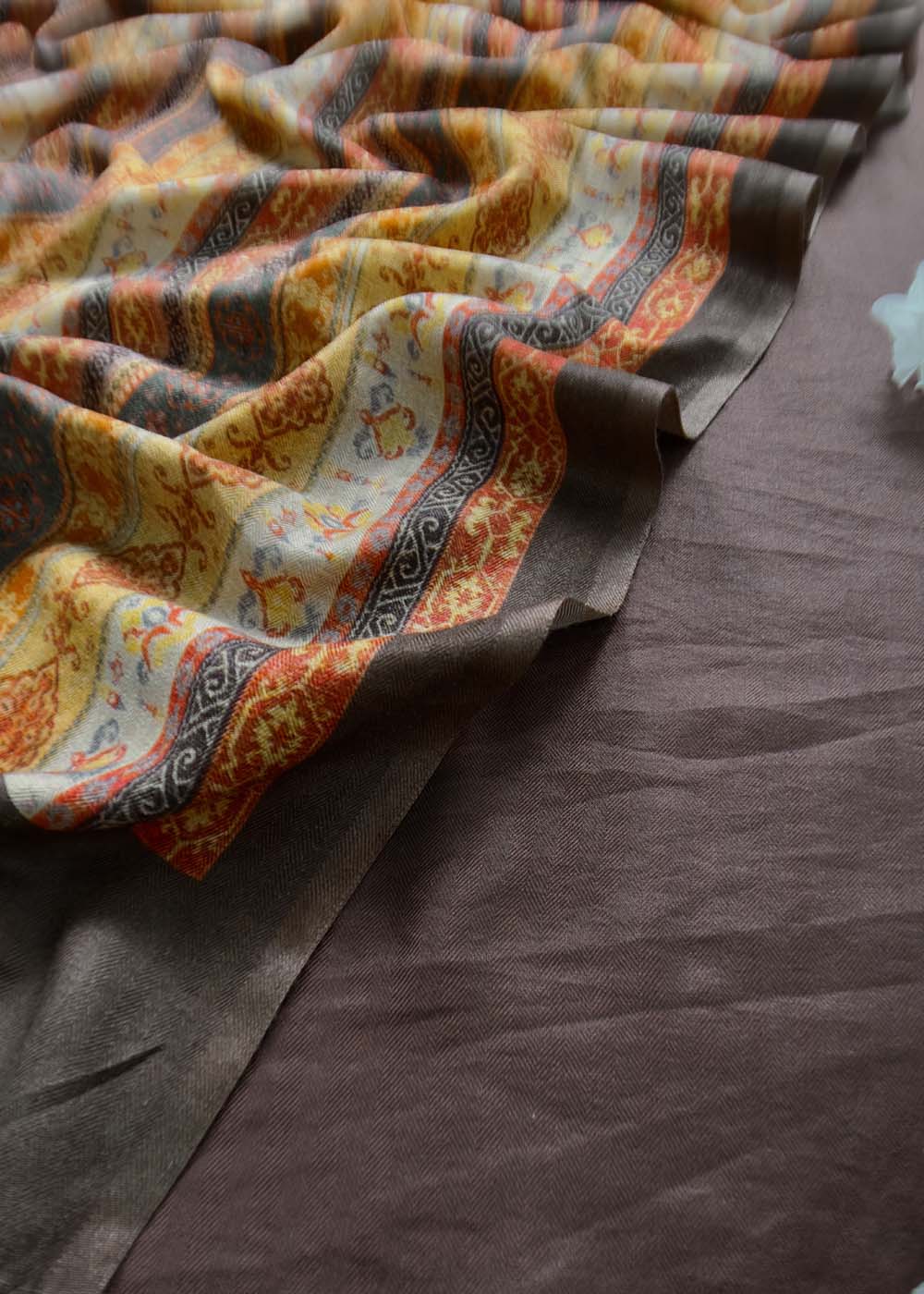 Brown Pashmina Suit With Digital Print Dupatta