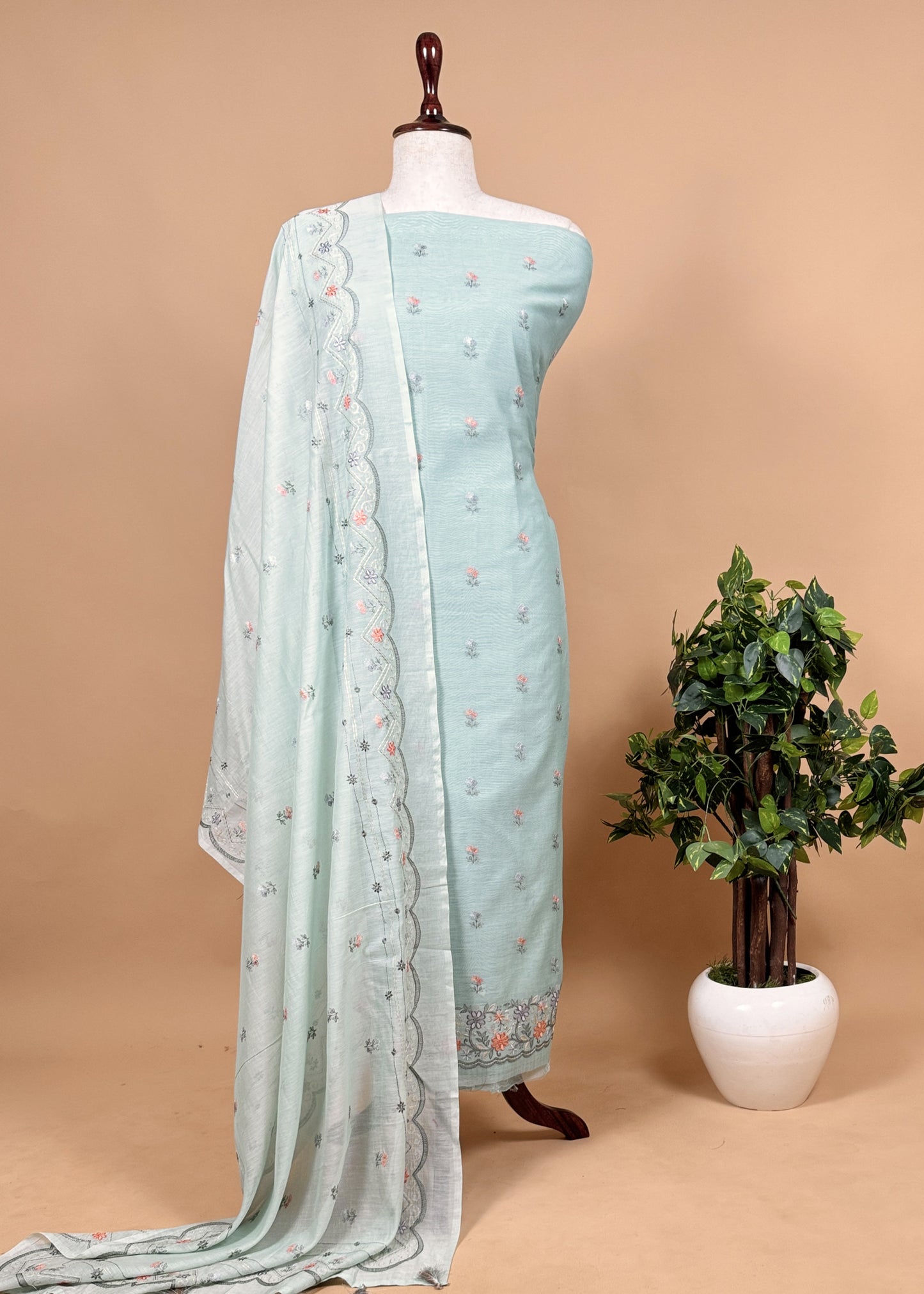 Phool-Patti Embroidered Handloom Chanderi Unstitched Dupatta Suit