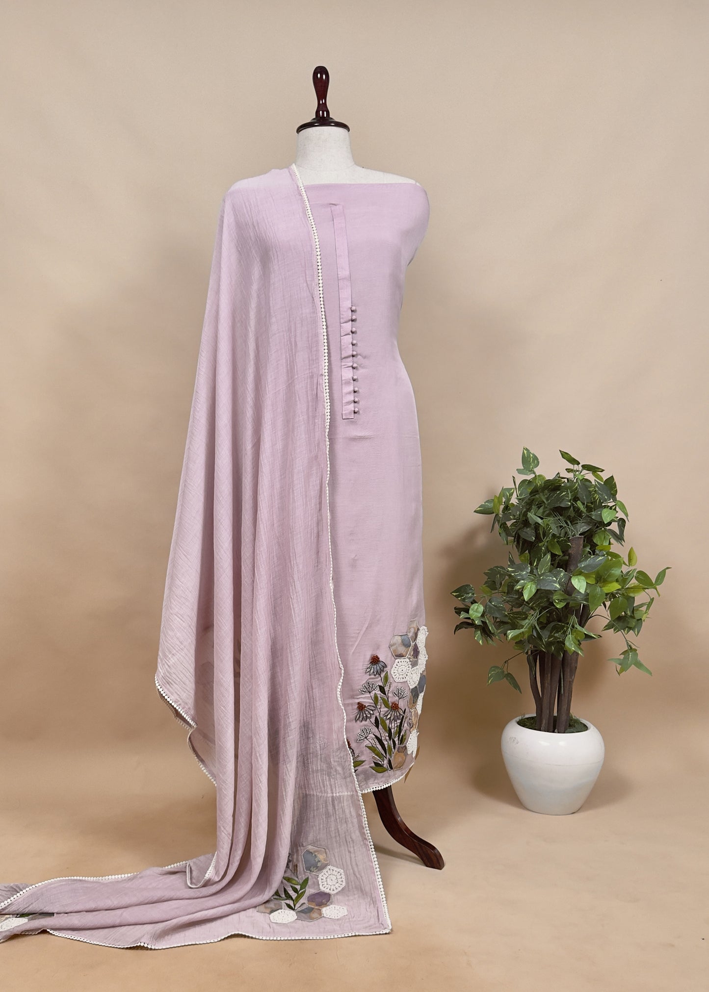 Blue Mul Summer Suit With Appliqué Work