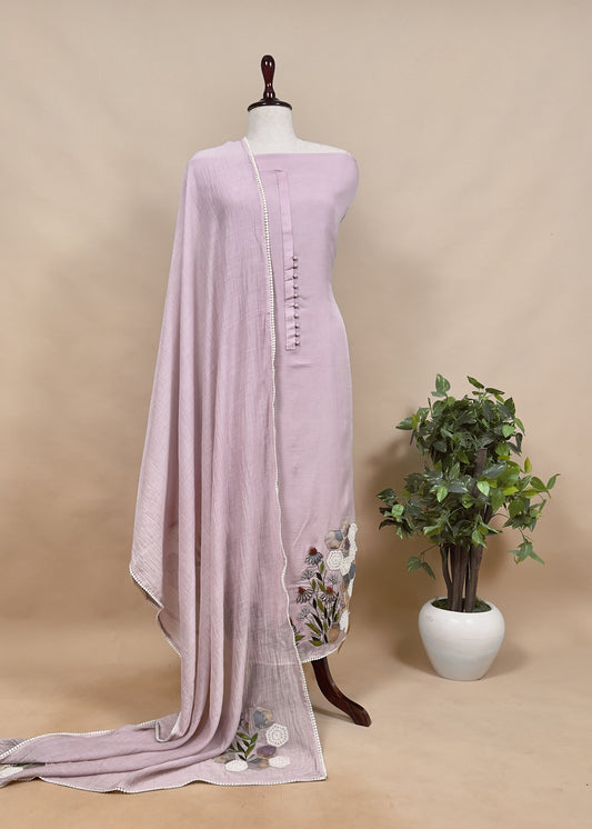 Light Pink Mul Summer Suit With Appliqué Work