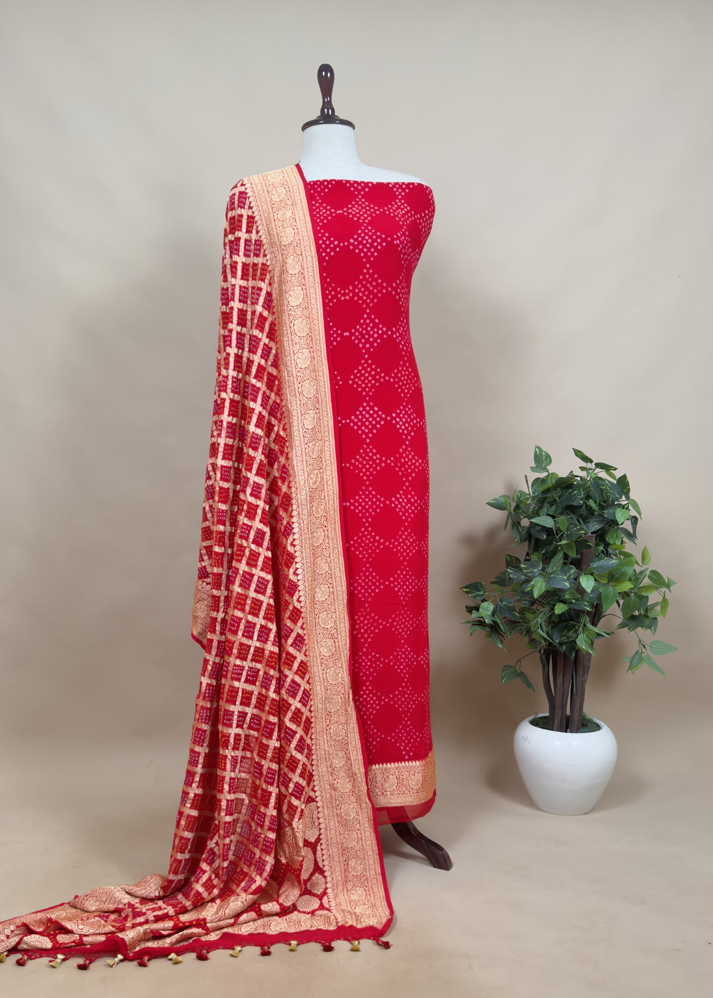 Blue Pure Khaddi Georgette Suit Fabric With Gharchola Bandhini Dupatta