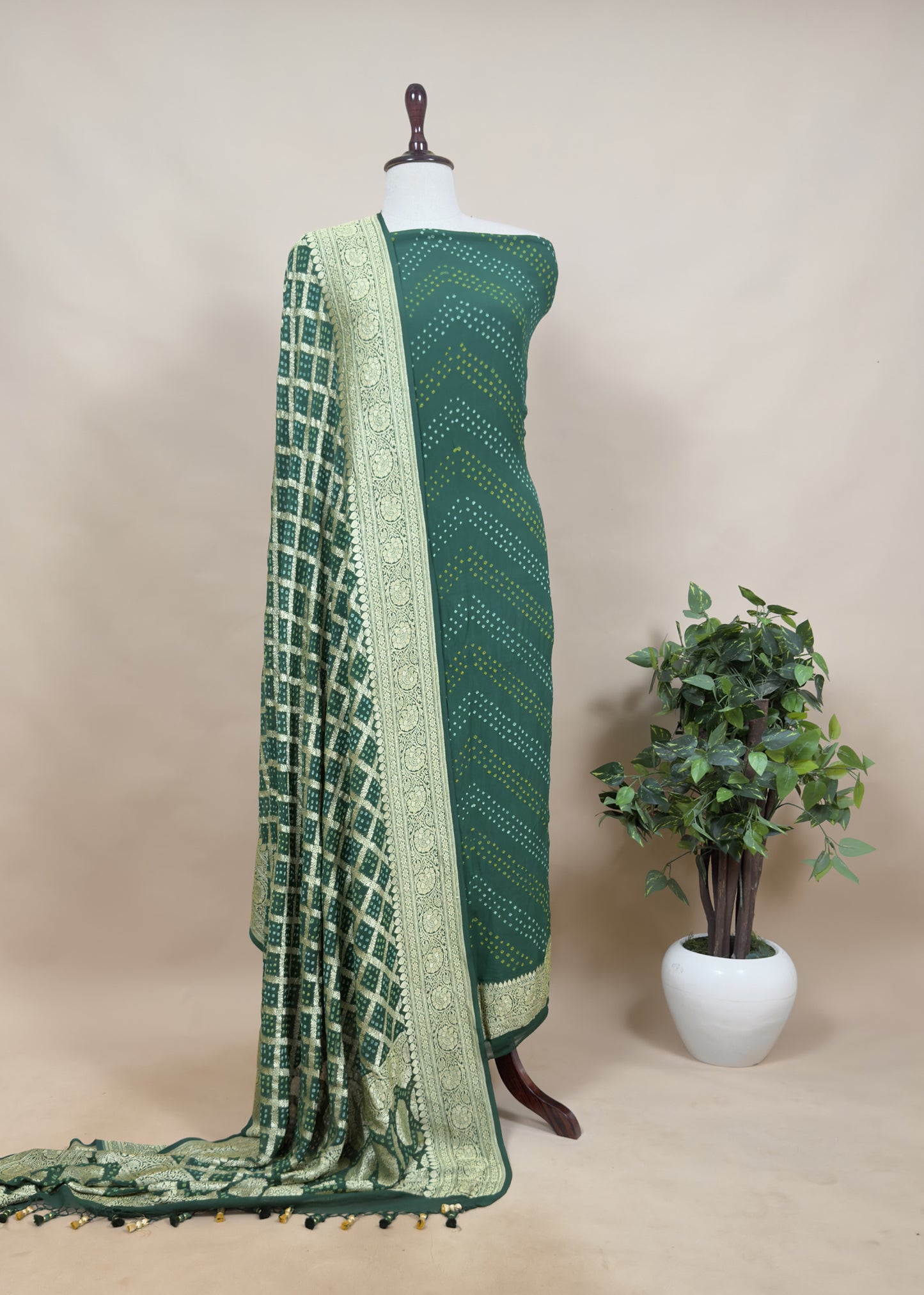 Blue Pure Khaddi Georgette Suit Fabric With Gharchola Bandhini Dupatta