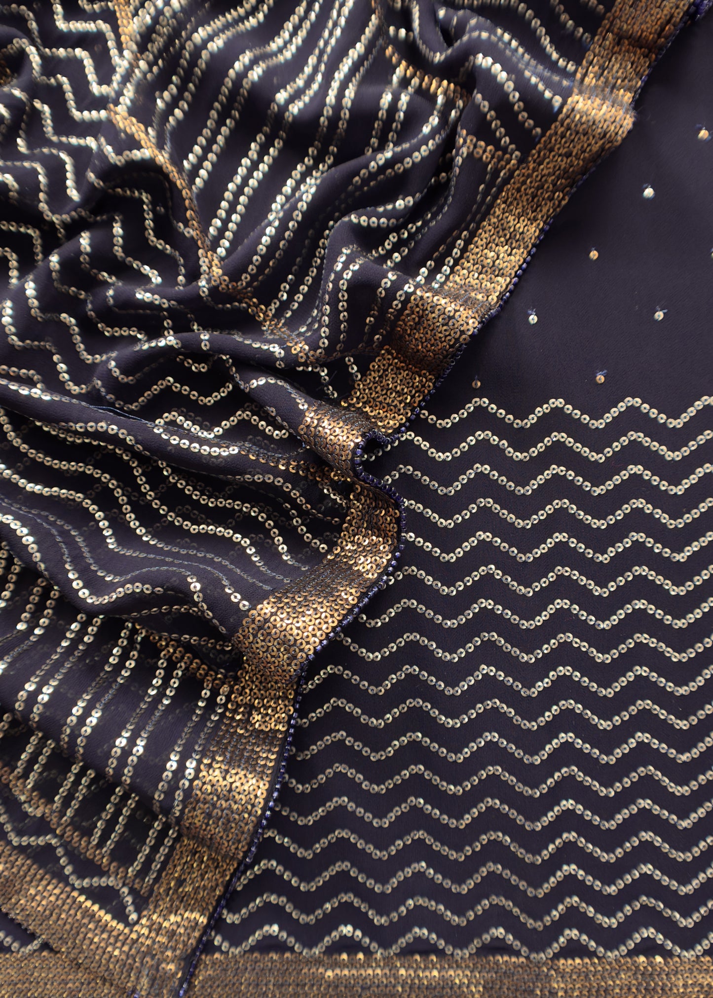 Classy Midnight Blue Sequin Pure Georgette Unstitched Suit
