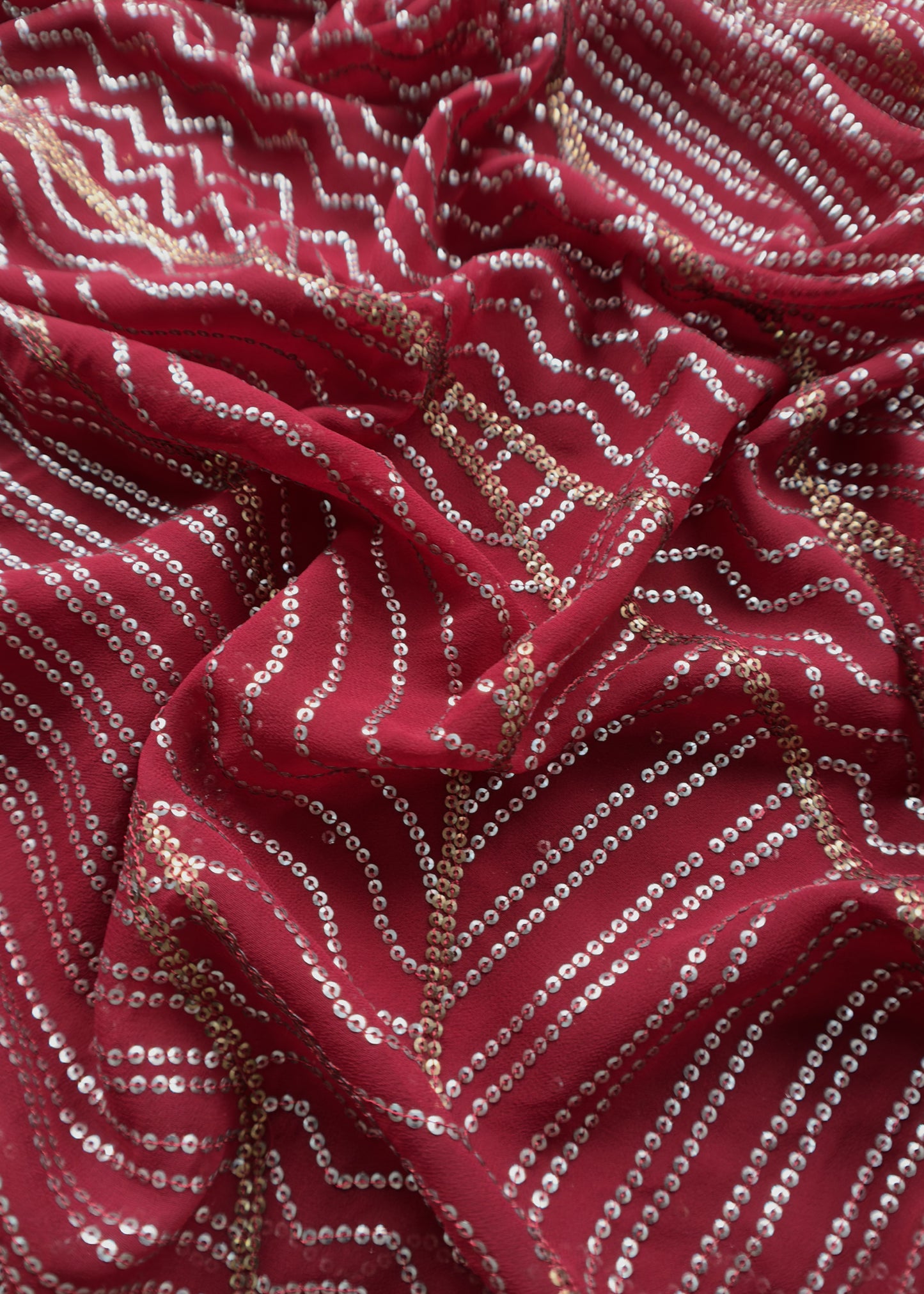 Classy Red Sequin Pure Georgette Unstitched Suit